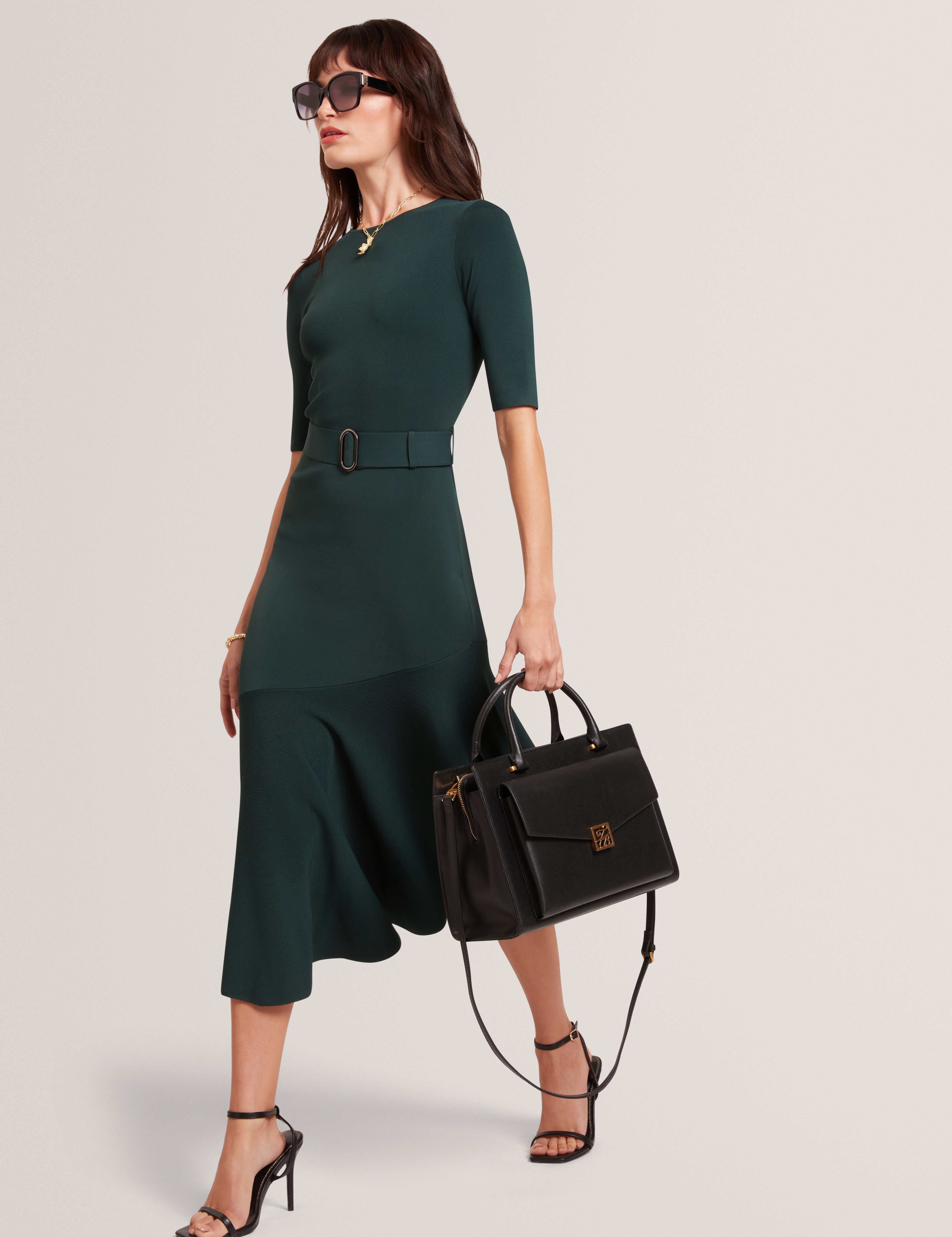 Anelle Tb Detail Large Leather Tote Bag Black