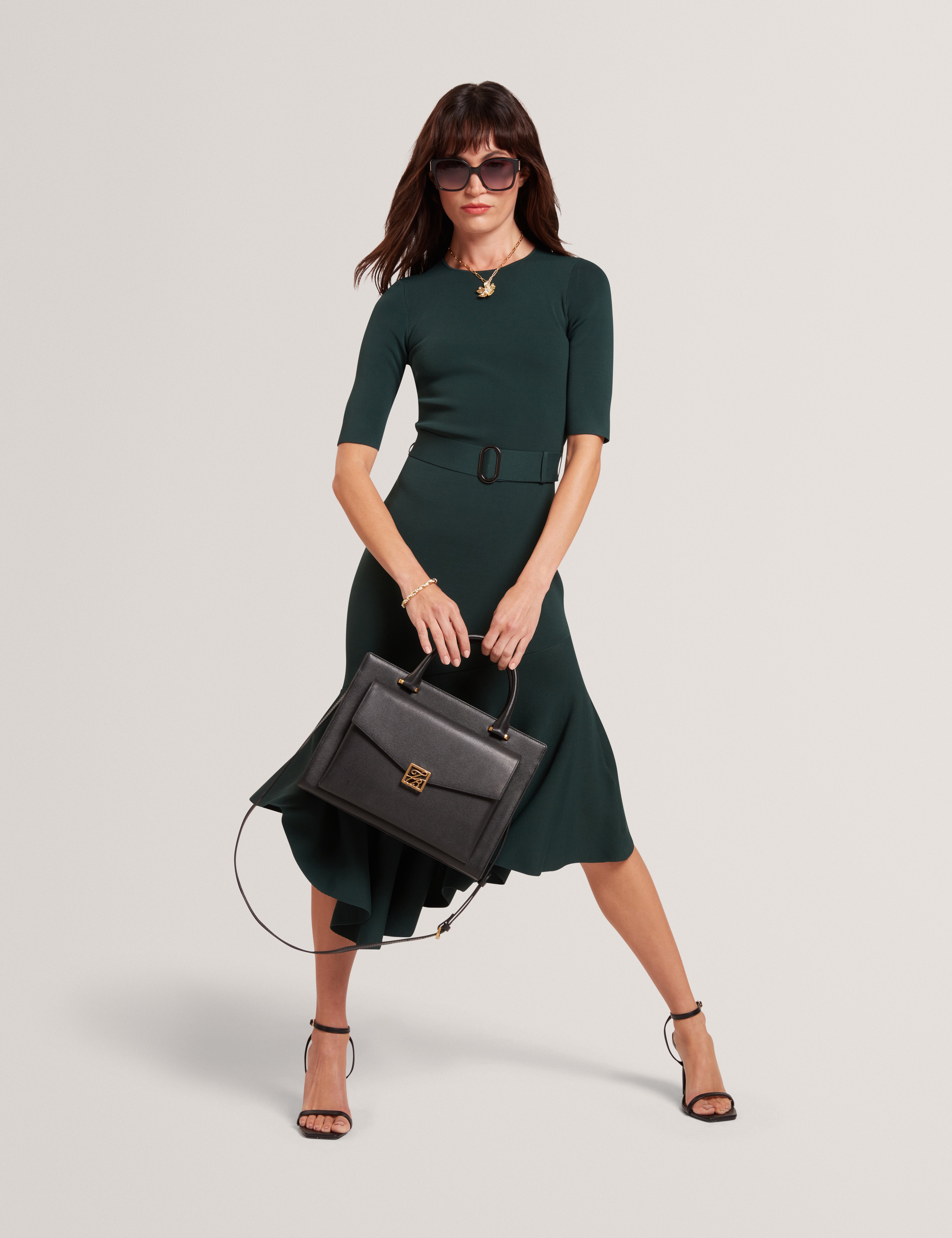 Anelle Tb Detail Large Leather Tote Bag Black