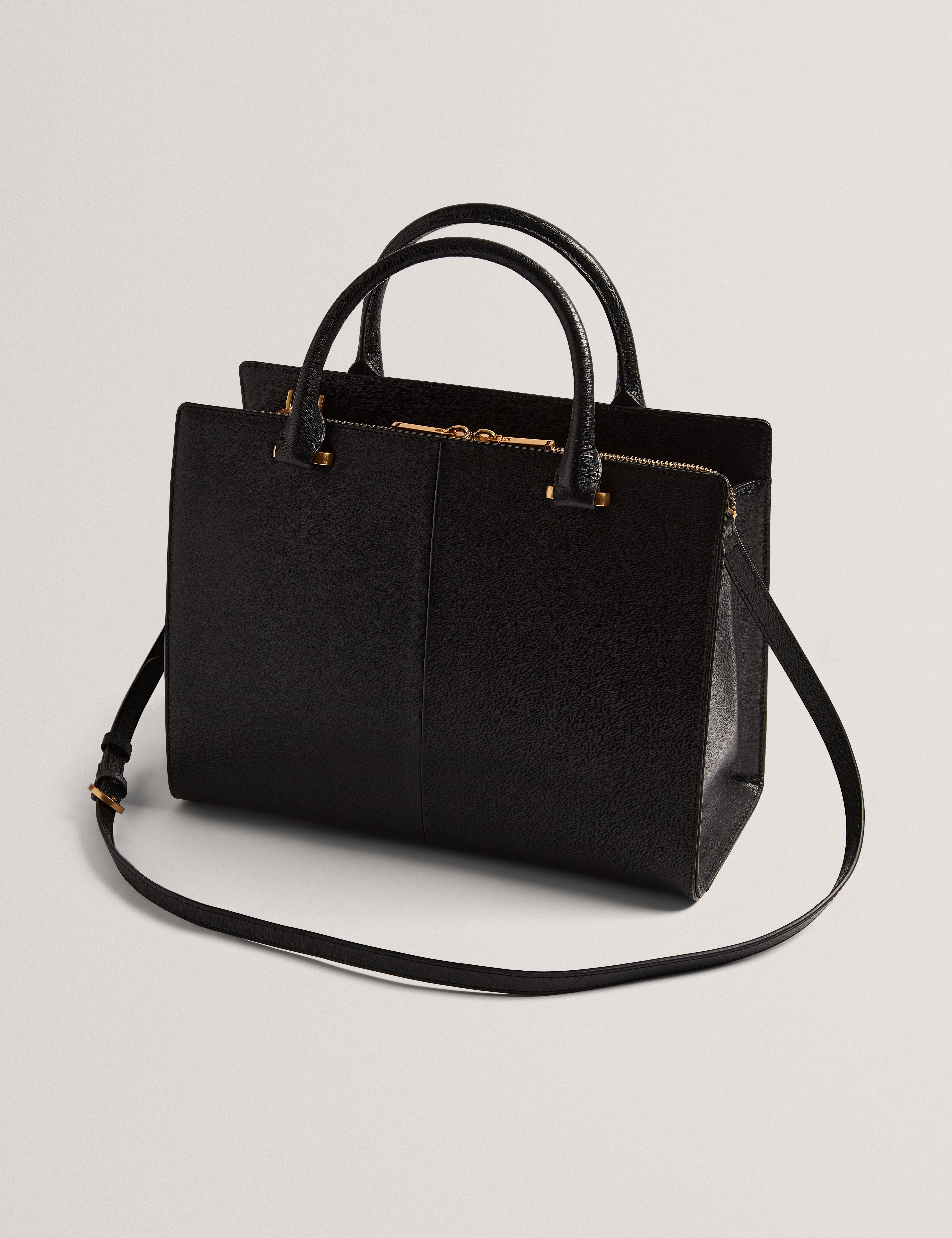 Anelle Tb Detail Large Leather Tote Bag Black