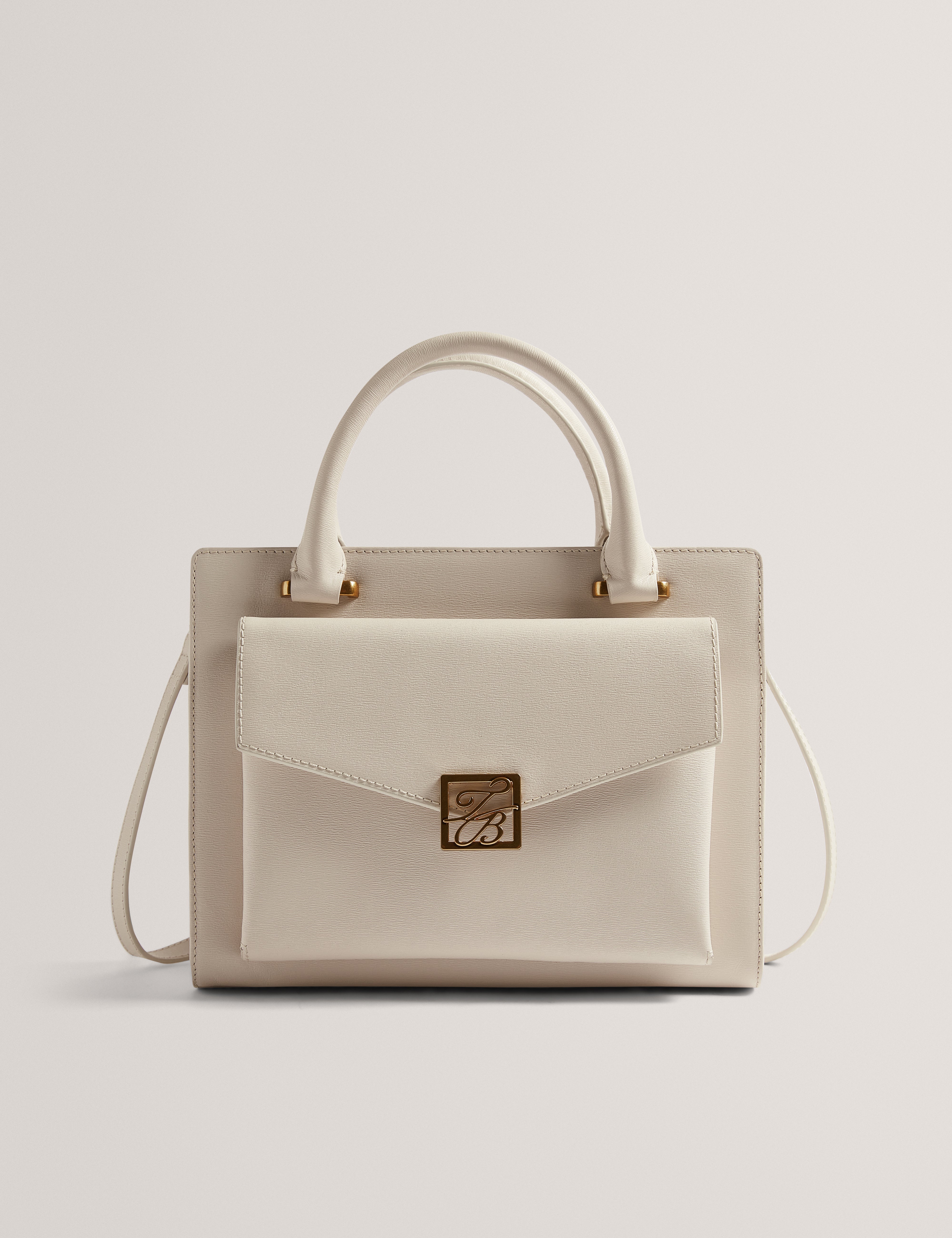 Aniilaa Tb Detail Medium Leather Tote Bag Ecru