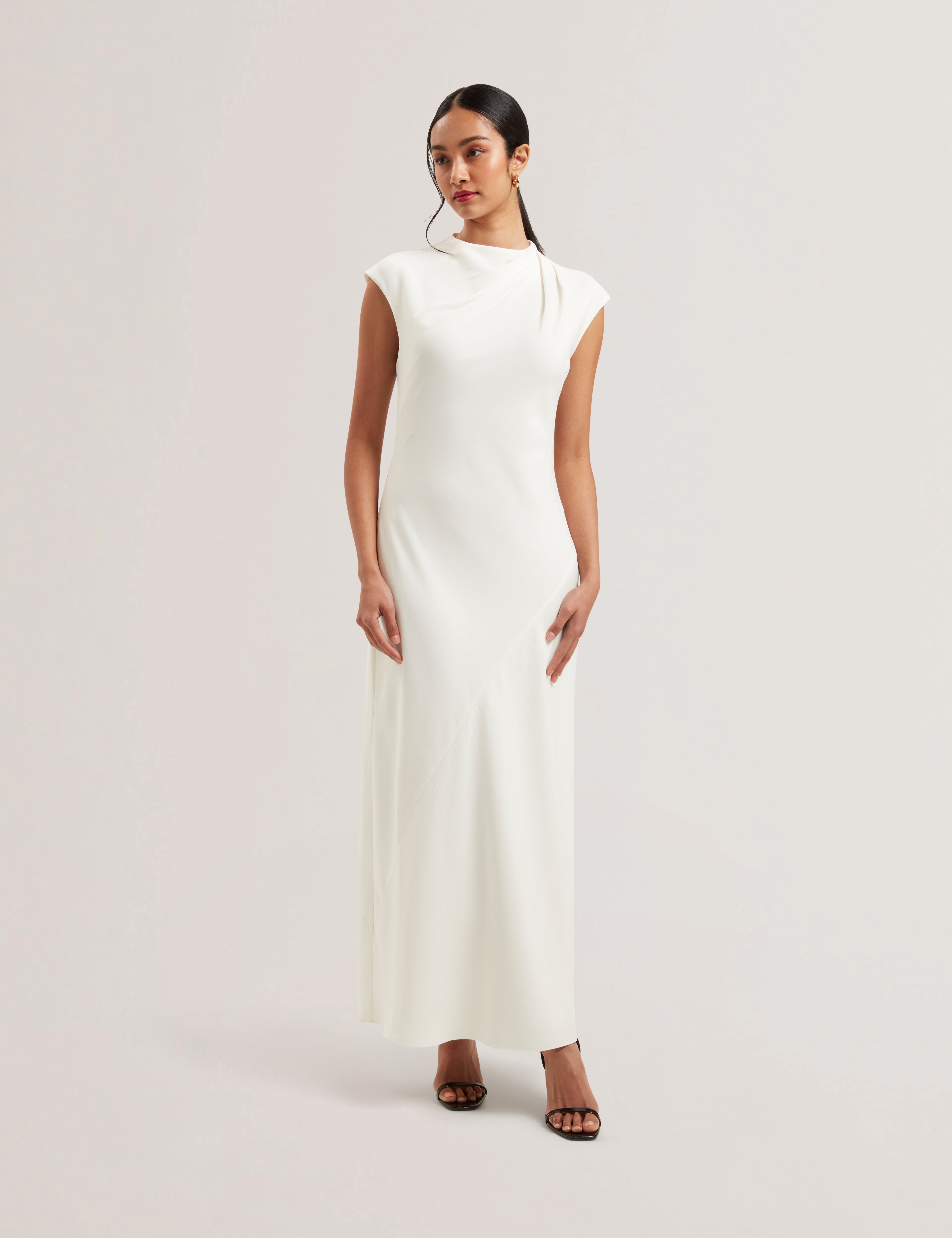Kyamos Drape Detail Slip Maxi Dress Ivory