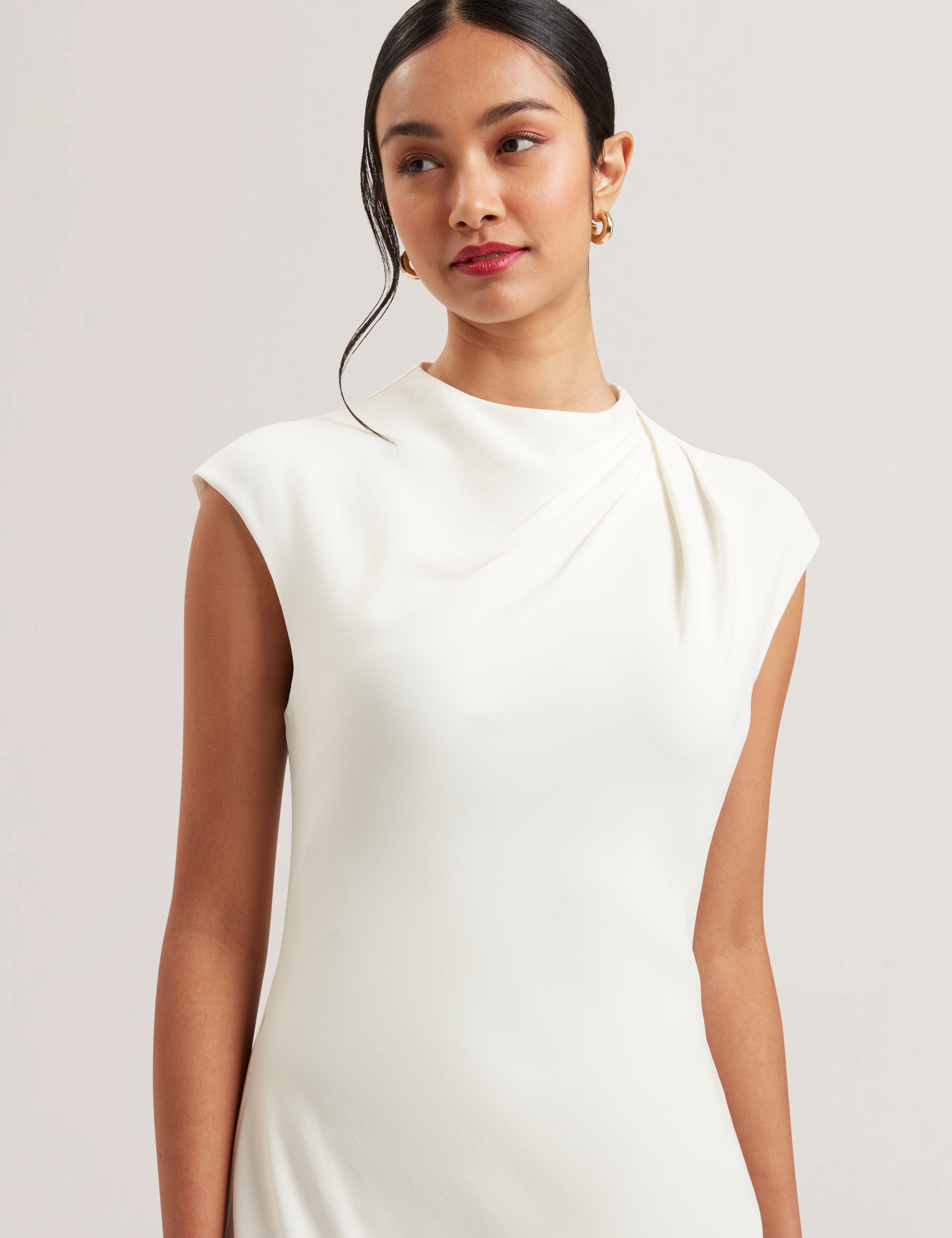 Kyamos Drape Detail Slip Maxi Dress Ivory