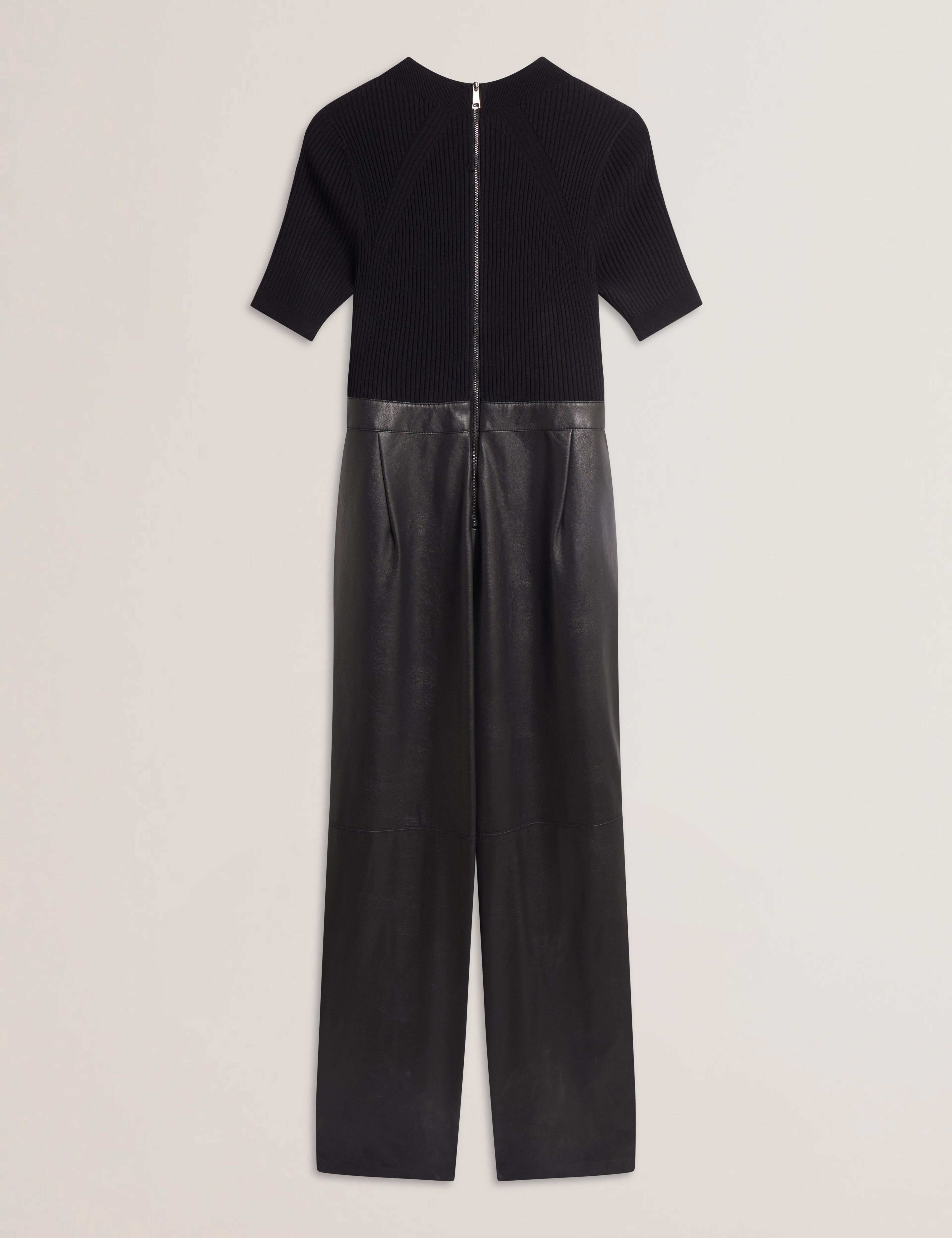 Telea Faux Leather Leg Knit Bodice Jumpsuit Black