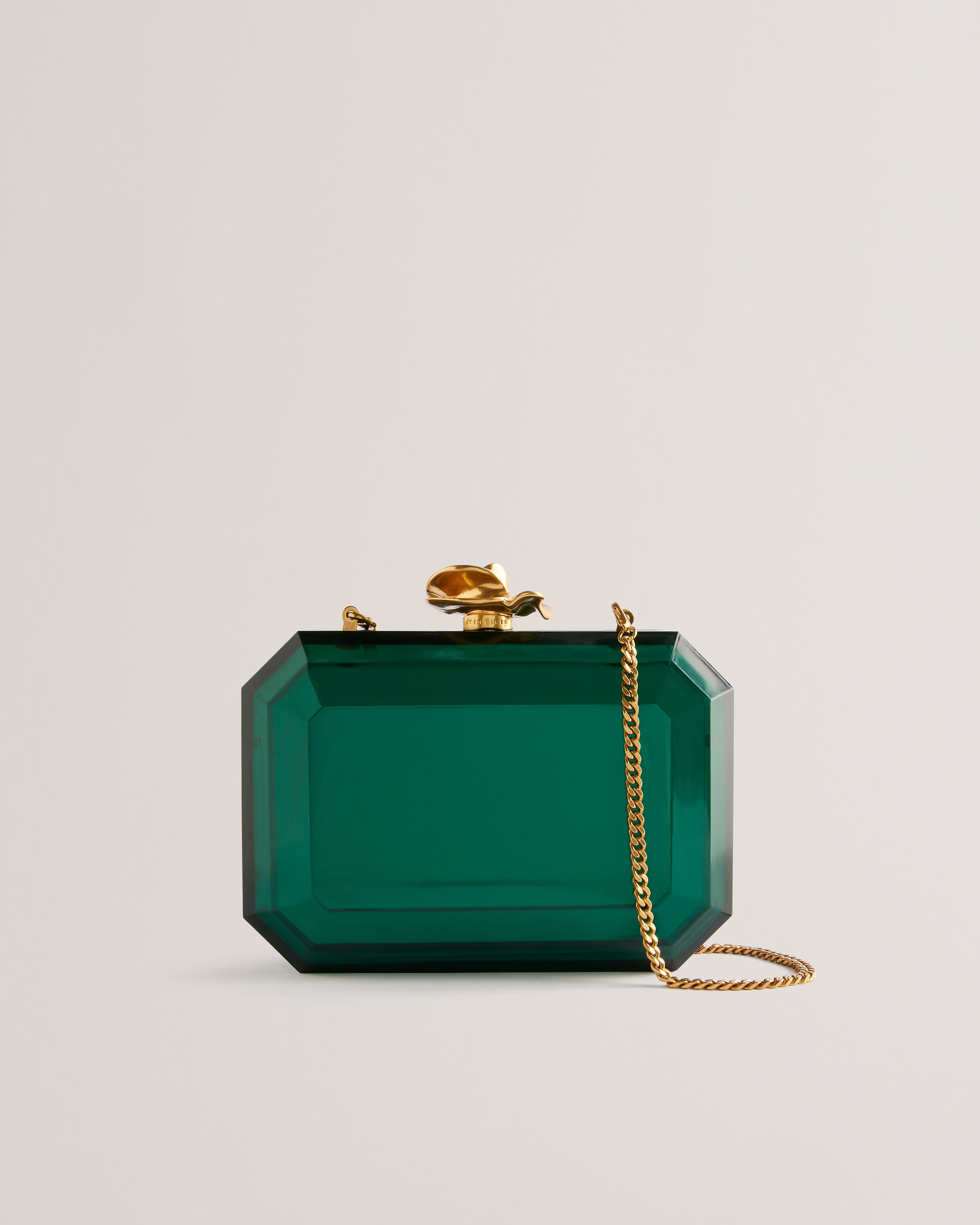 Jewlli Rose Clasp Detail Hardcase Clutch Brt-Green