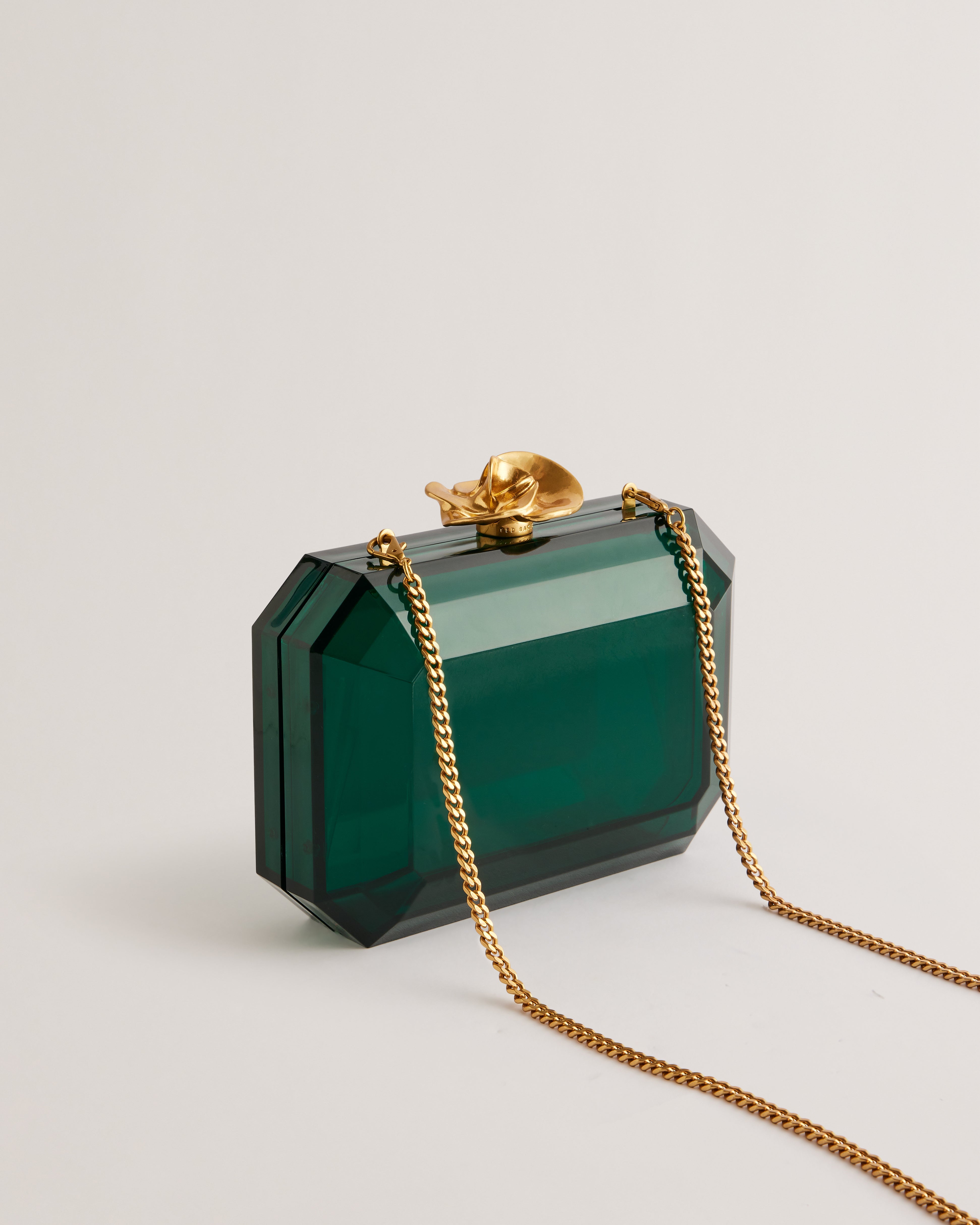 Jewlli Rose Clasp Detail Hardcase Clutch Brt-Green