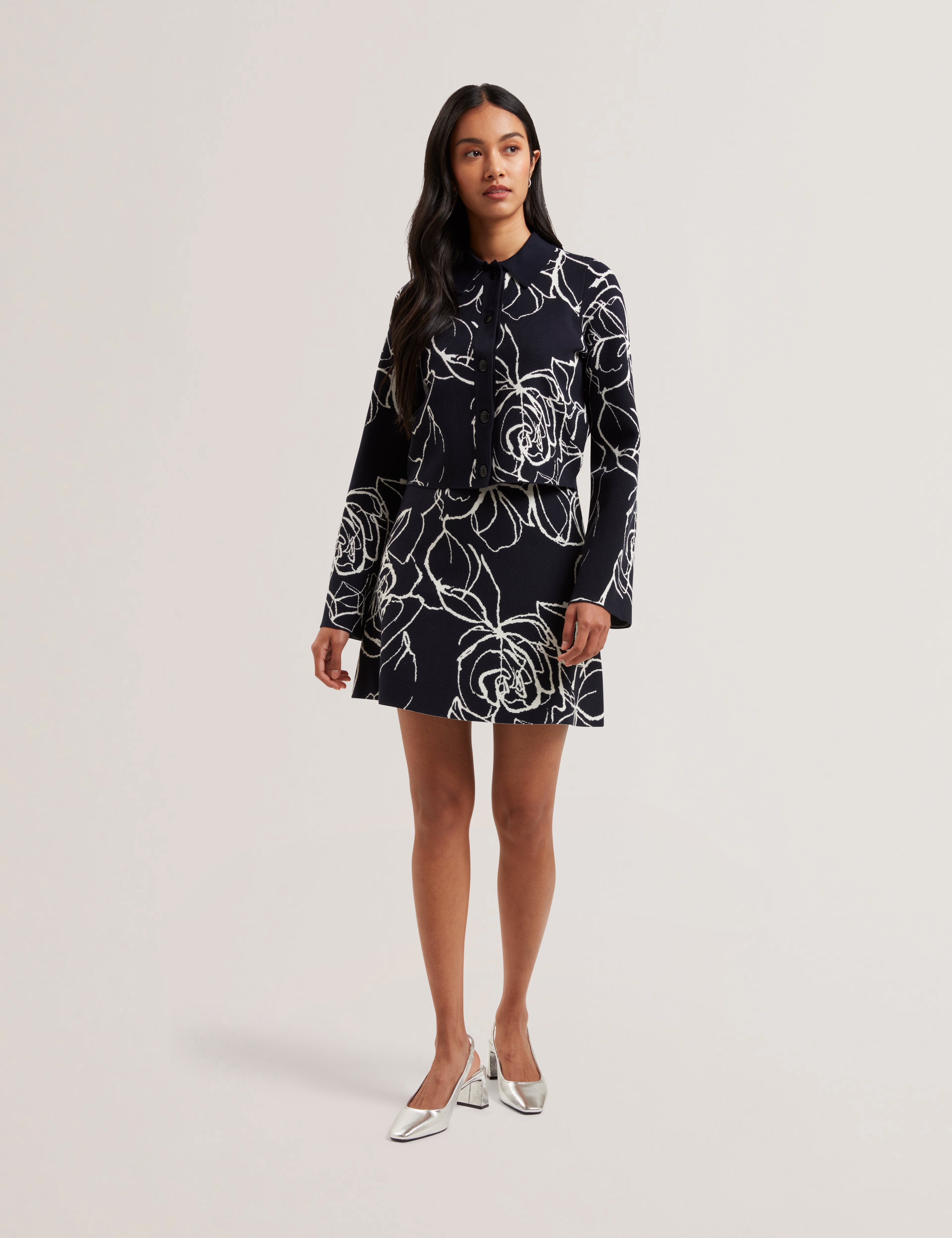 Aurbrry Jacquard Knit Mini Skirt Navy