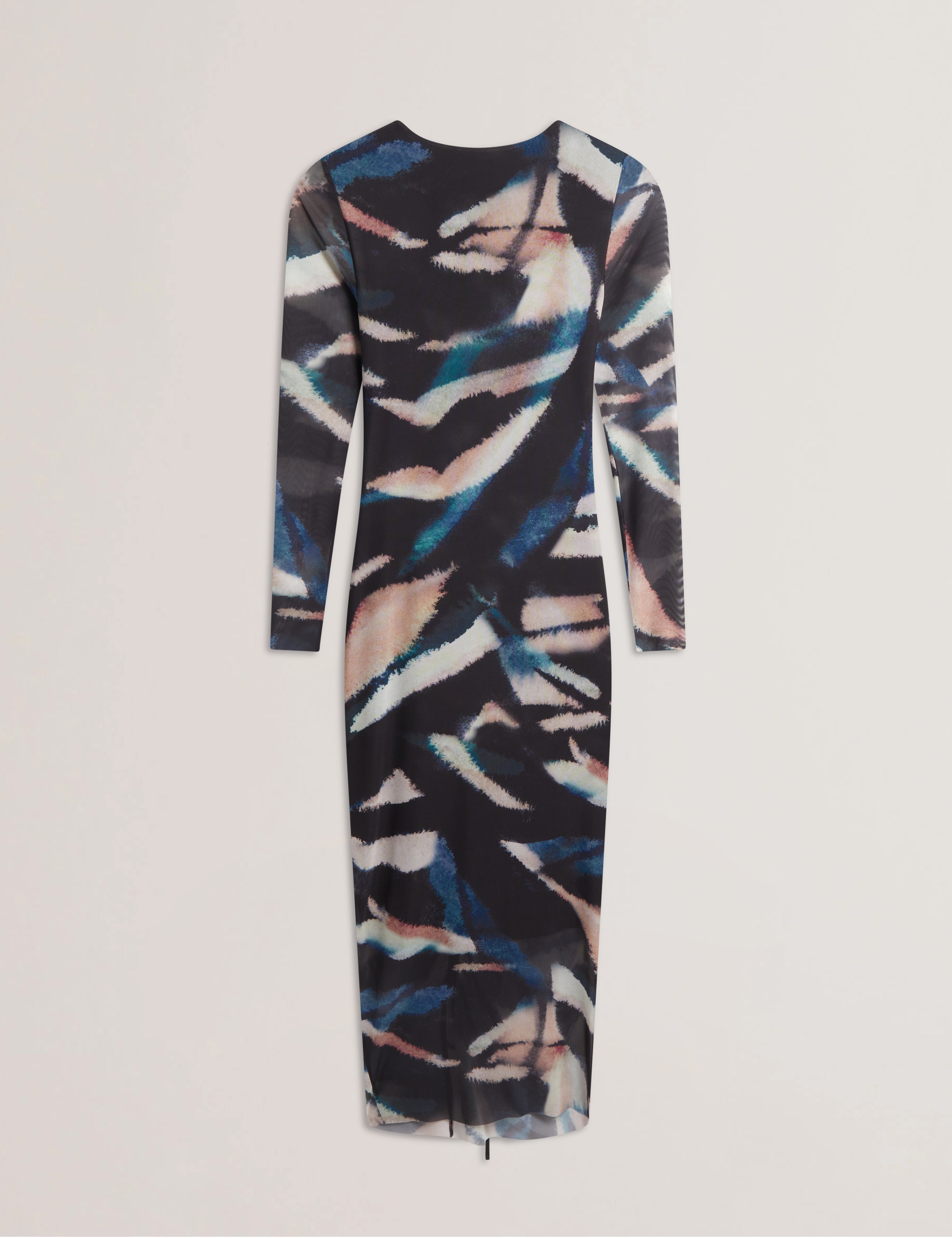 Ellylou Printed Mesh Bodycon Gathered Midi Dress Black