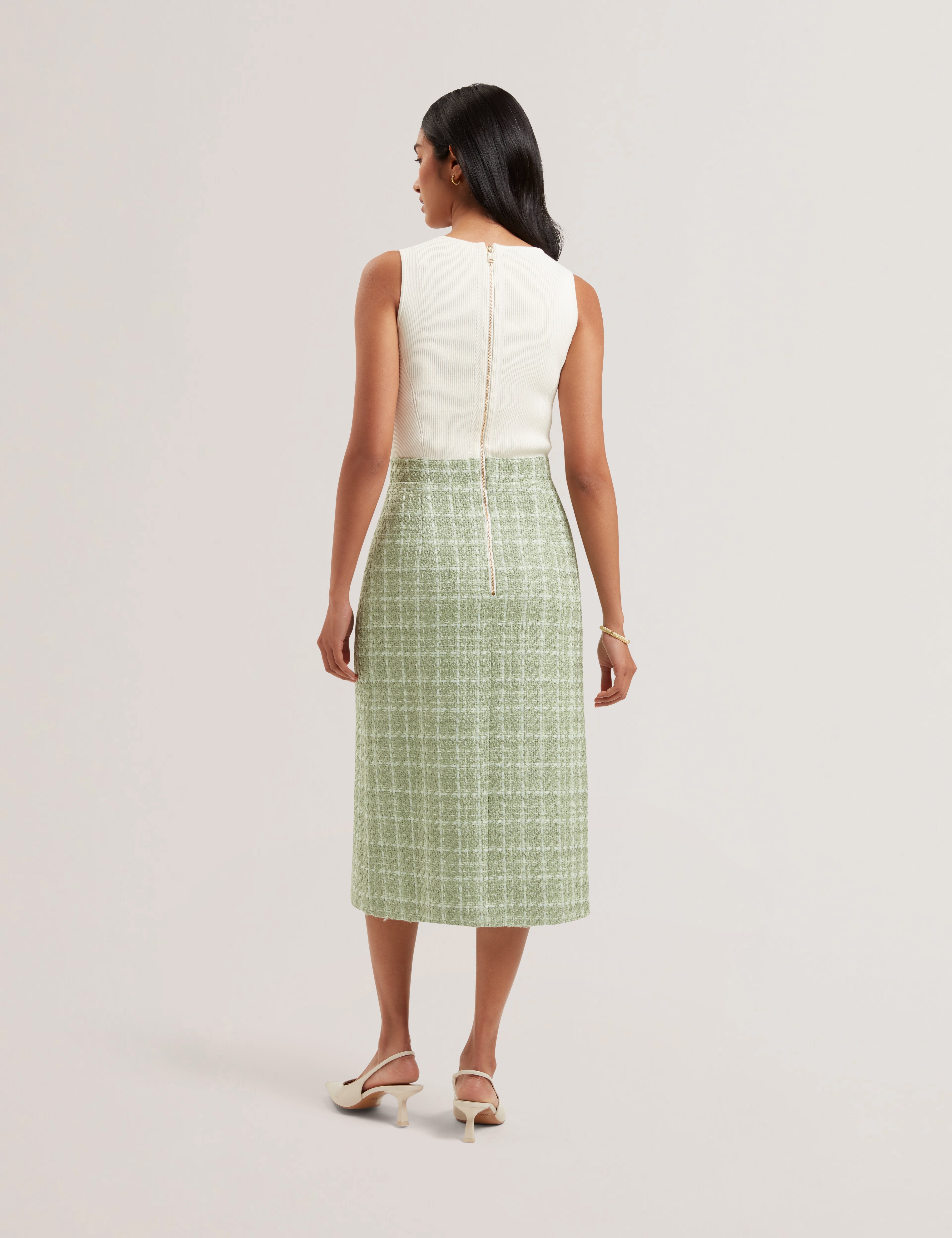 Morim Knit Bodice Boucle Midi Skirt Lt-Green