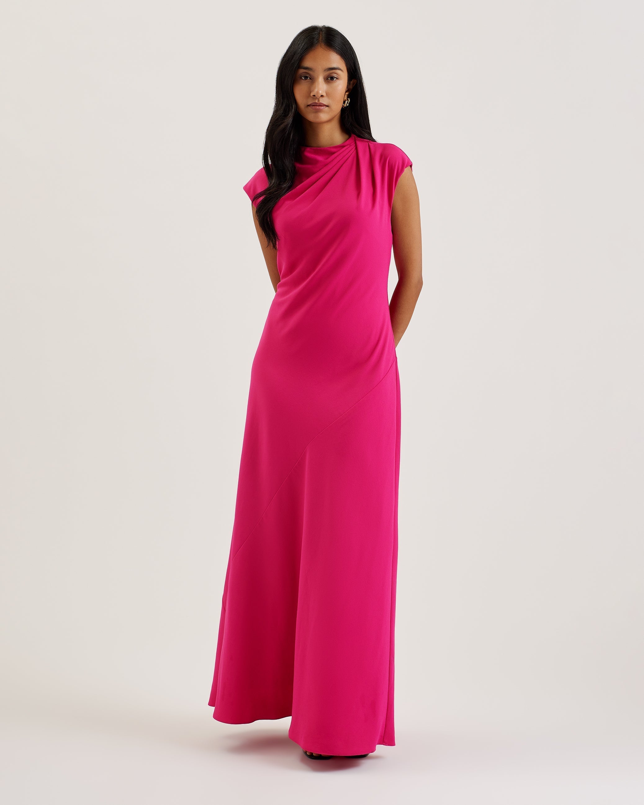 Ereas Drape Detail Slip Maxi Dress Pink