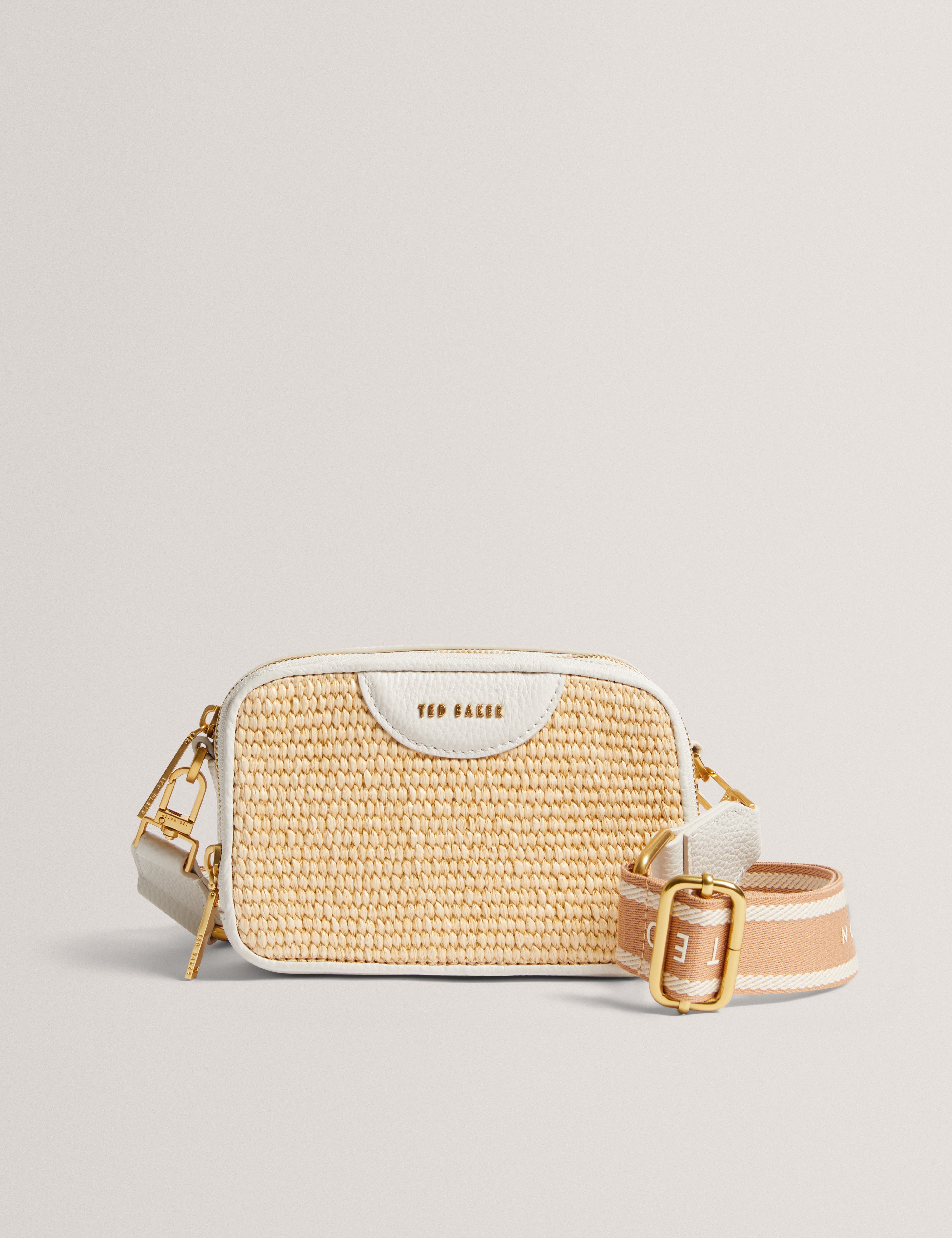 Baria Mini Webbing Faux Raffia Camera Bag Ecru