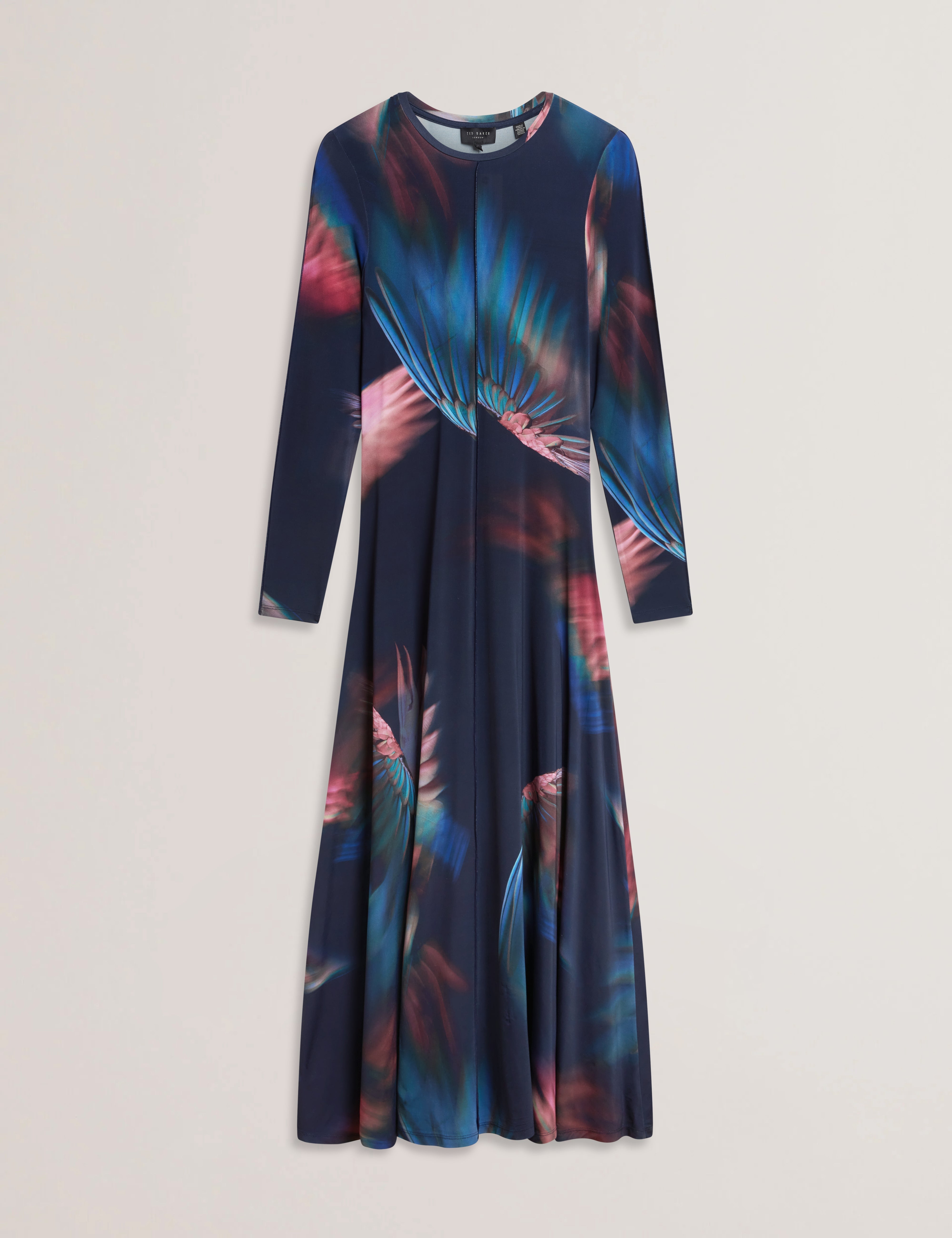 Georii Printed Slinky Jersey Long Sleeve Midi Dress Navy