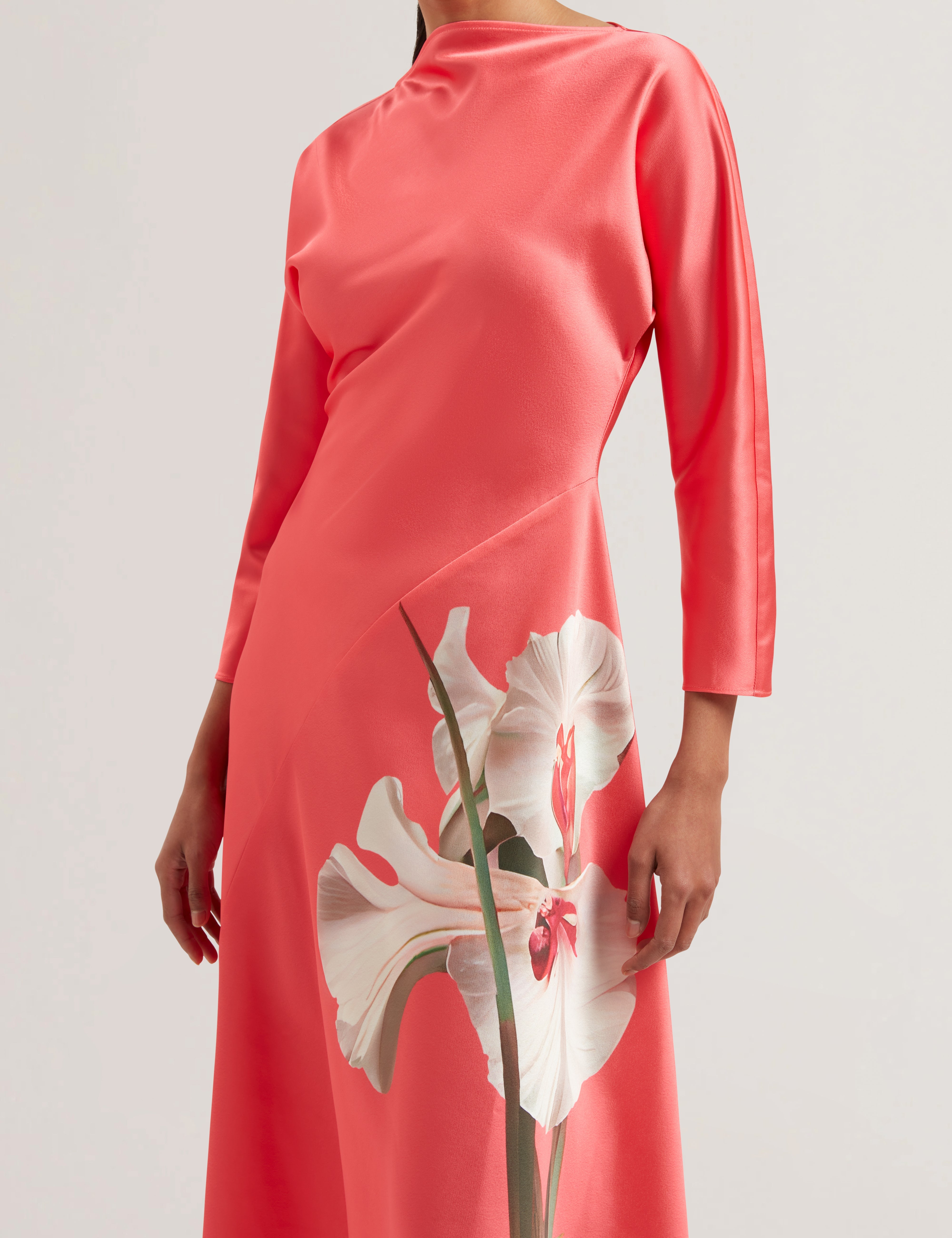 Ticia Curve Seam Detail Midi Dress Coral