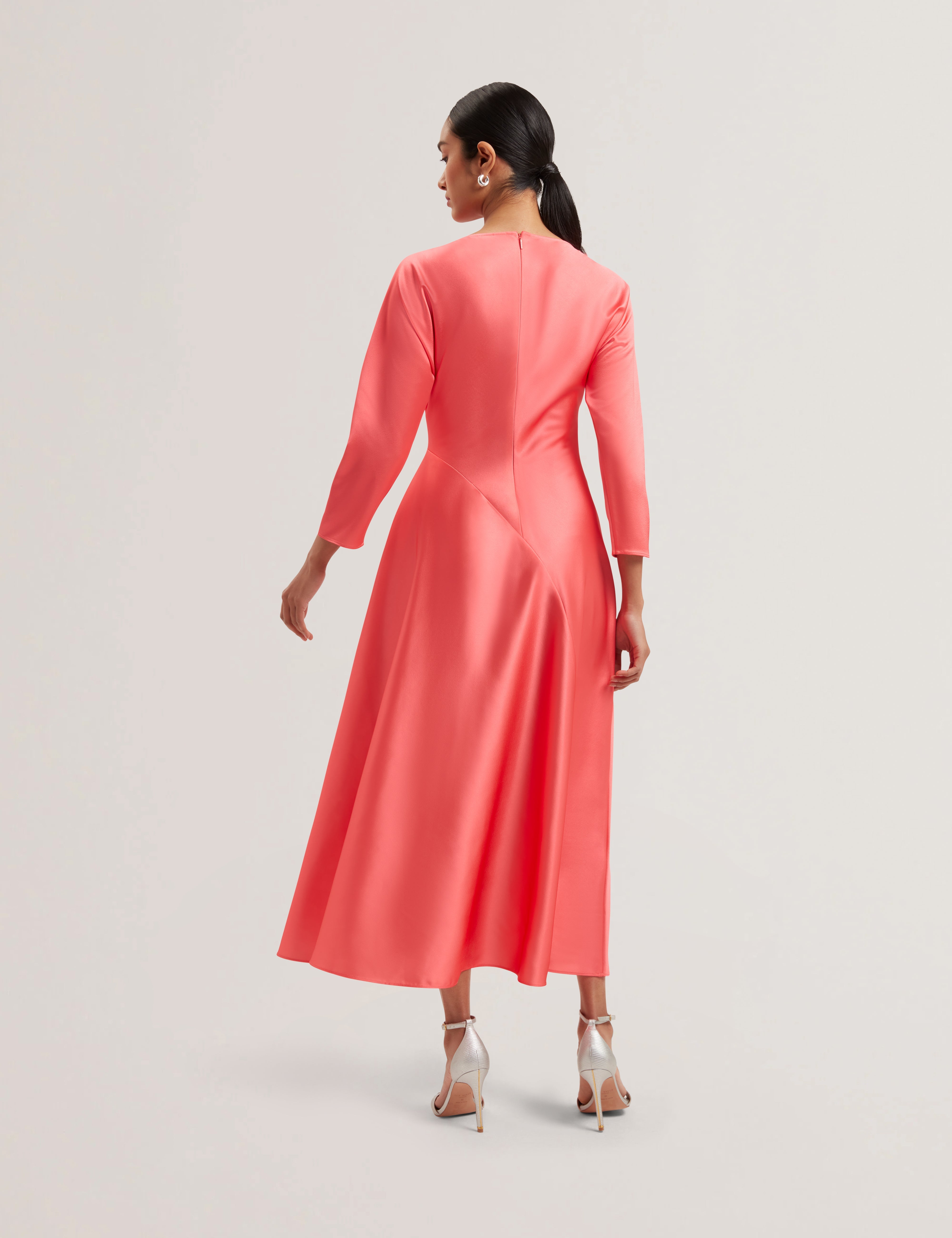 Ticia Curve Seam Detail Midi Dress Coral
