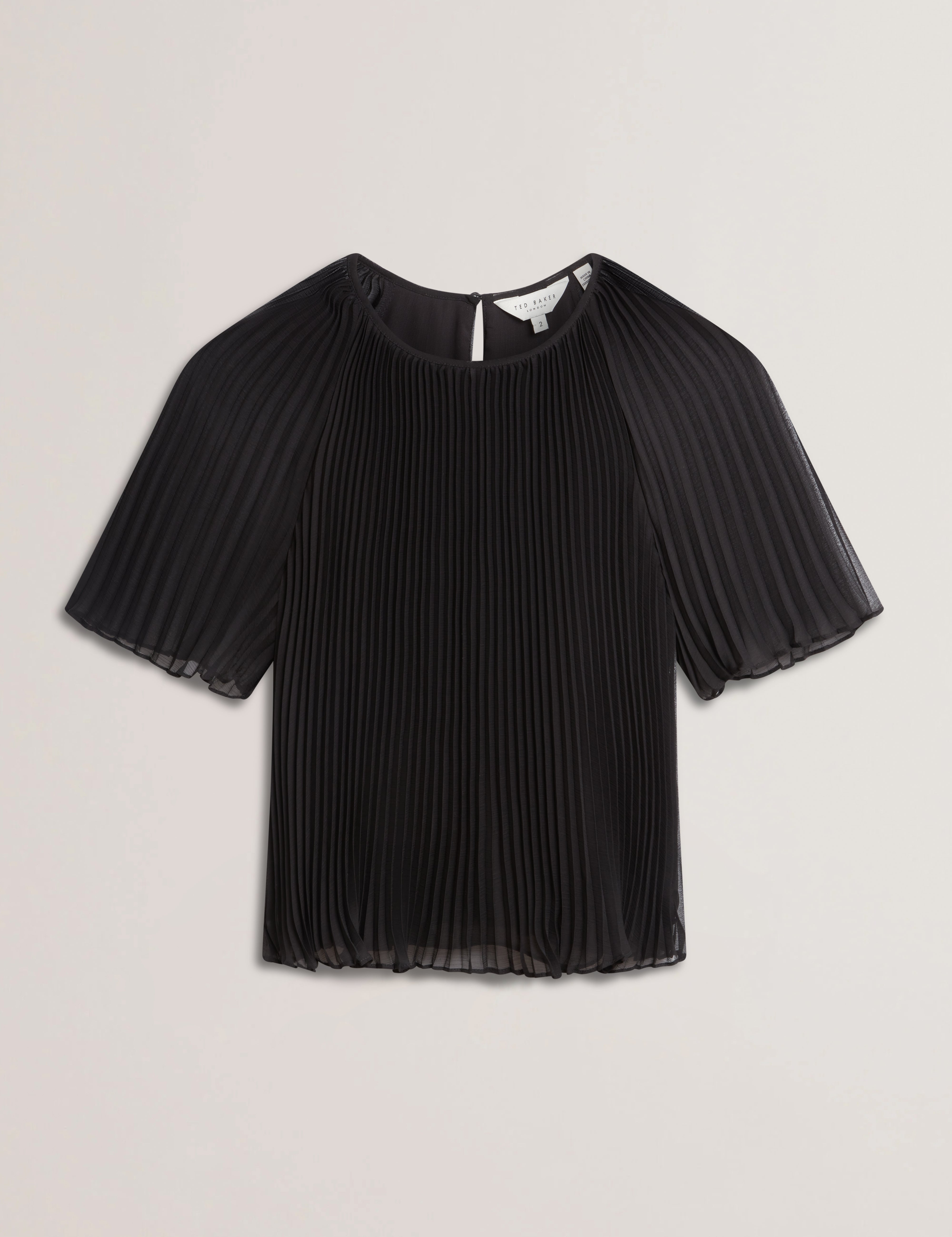 Agara Pleated Short Sleeve Blouse Black