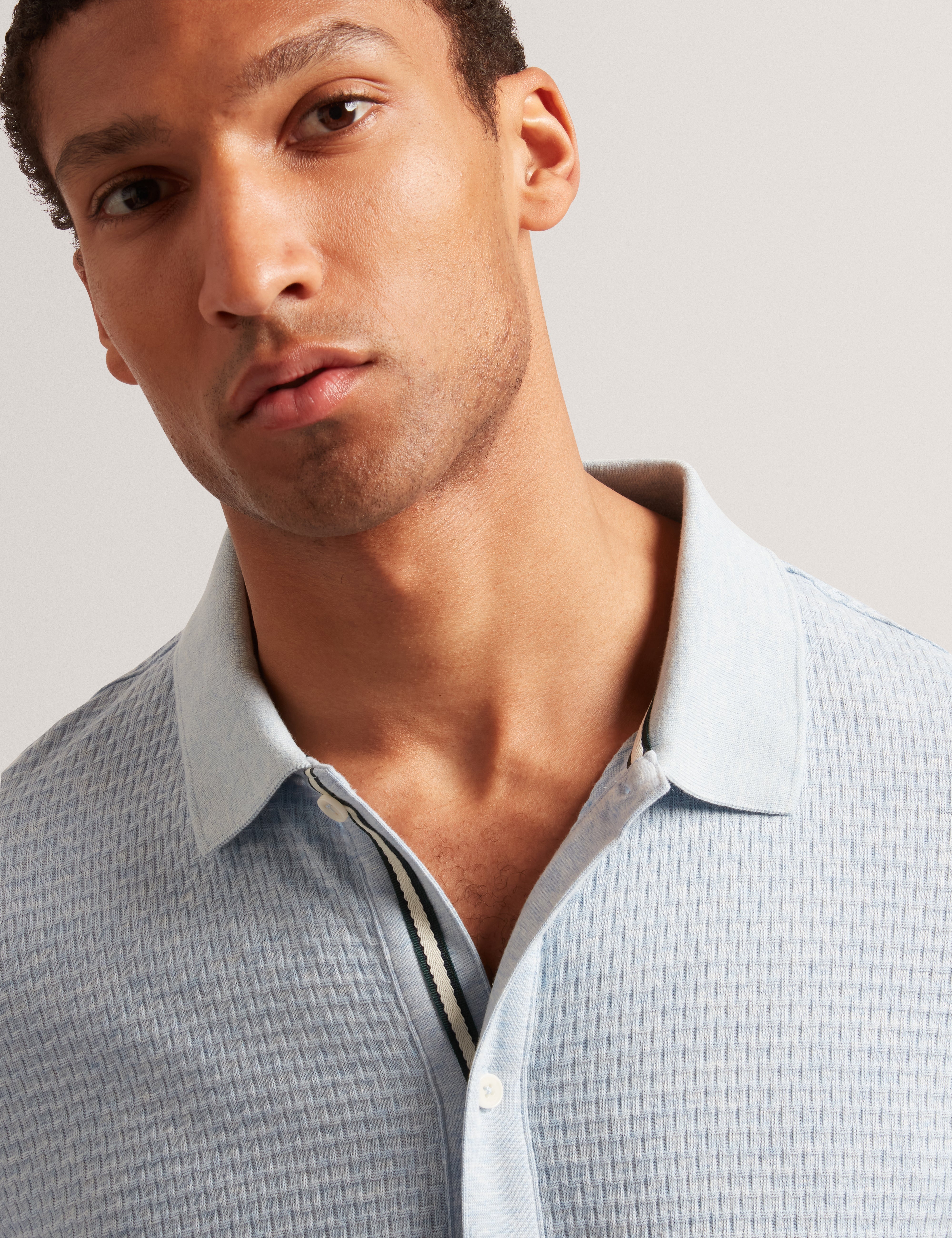 Connyr Short Sleeve Regular Button Through Polo Shirt Mid-Blue