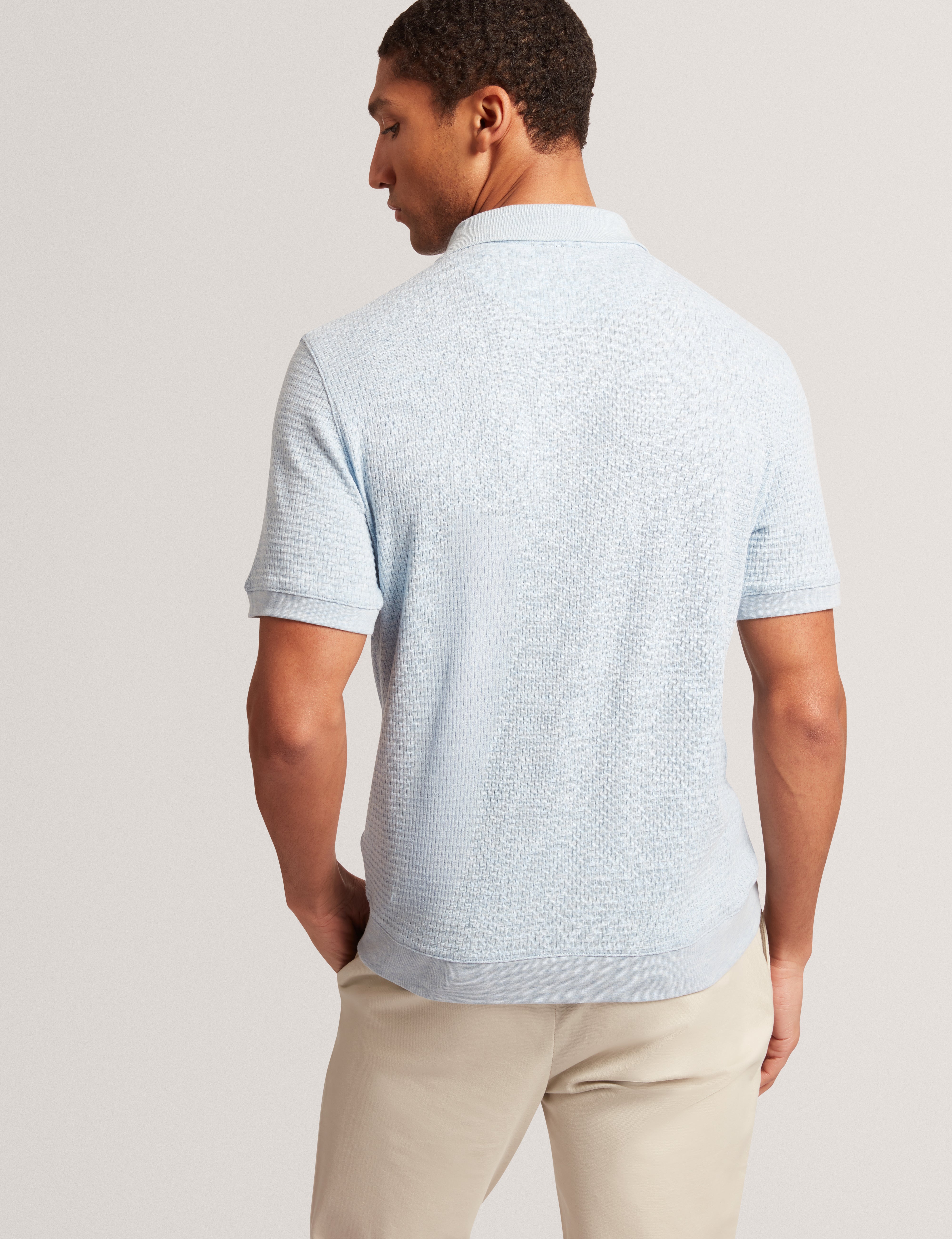 Connyr Short Sleeve Regular Button Through Polo Shirt Mid-Blue
