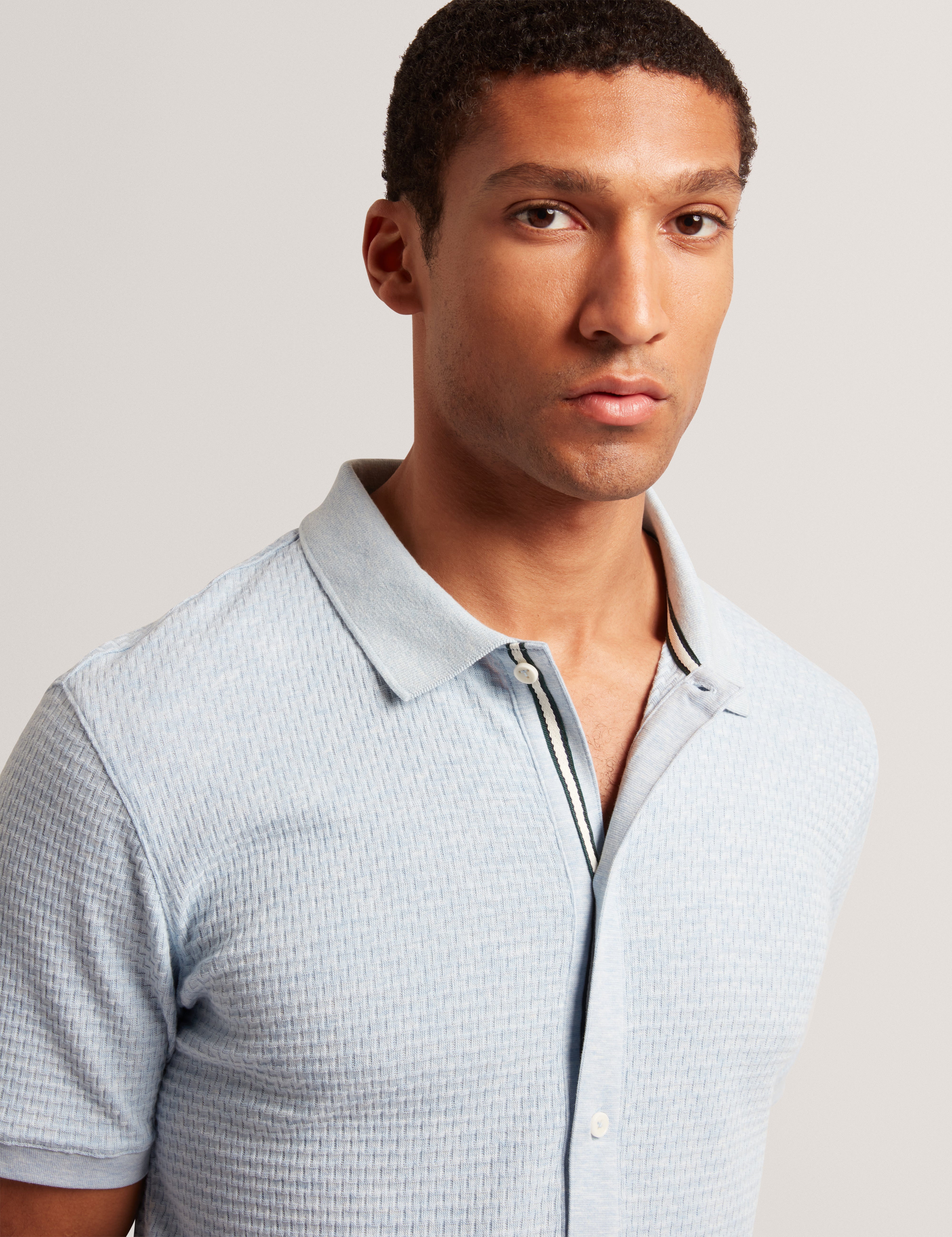 Connyr Short Sleeve Regular Button Through Polo Shirt Mid-Blue