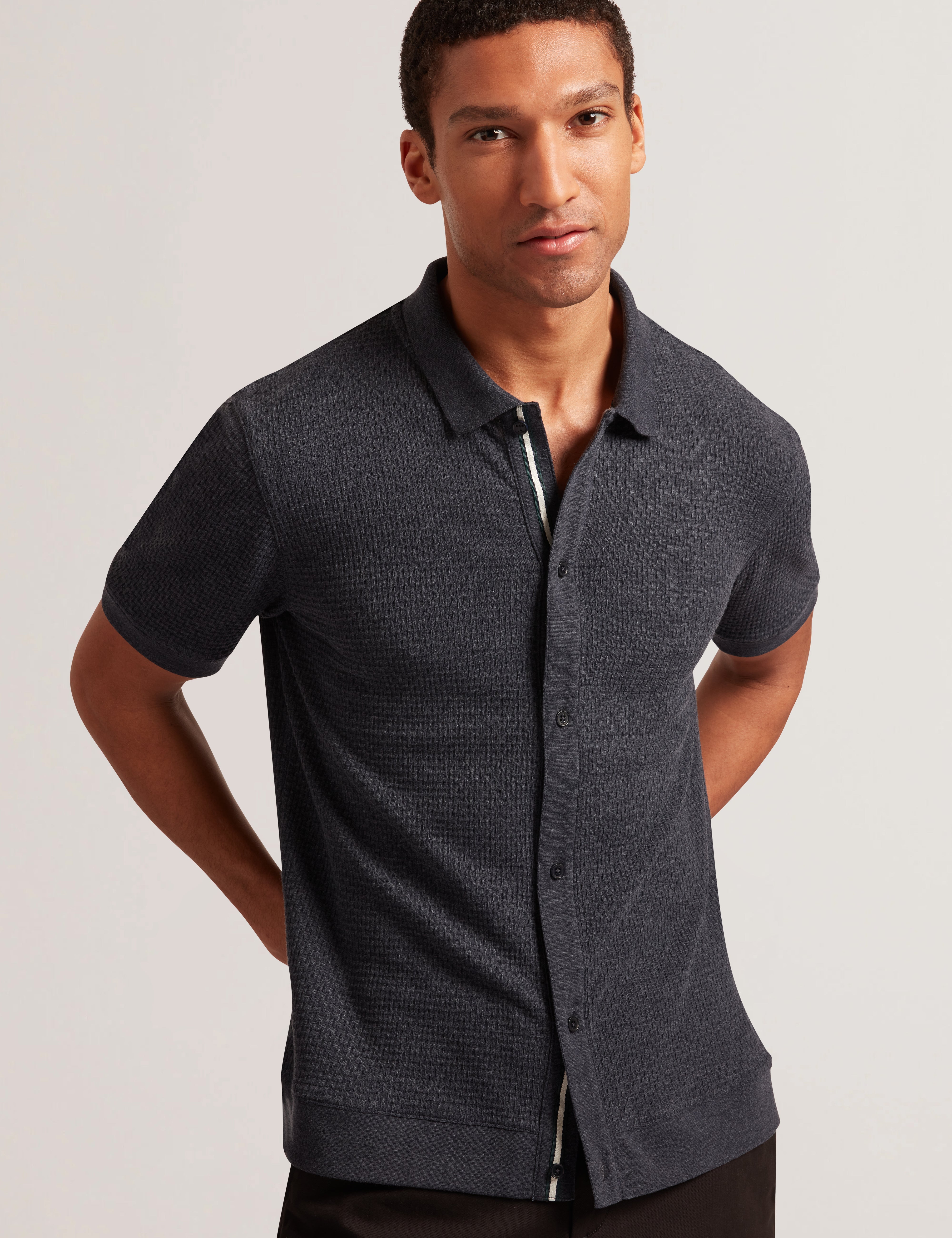 Connyr Short Sleeve Regular Button Through Polo Shirt Navy