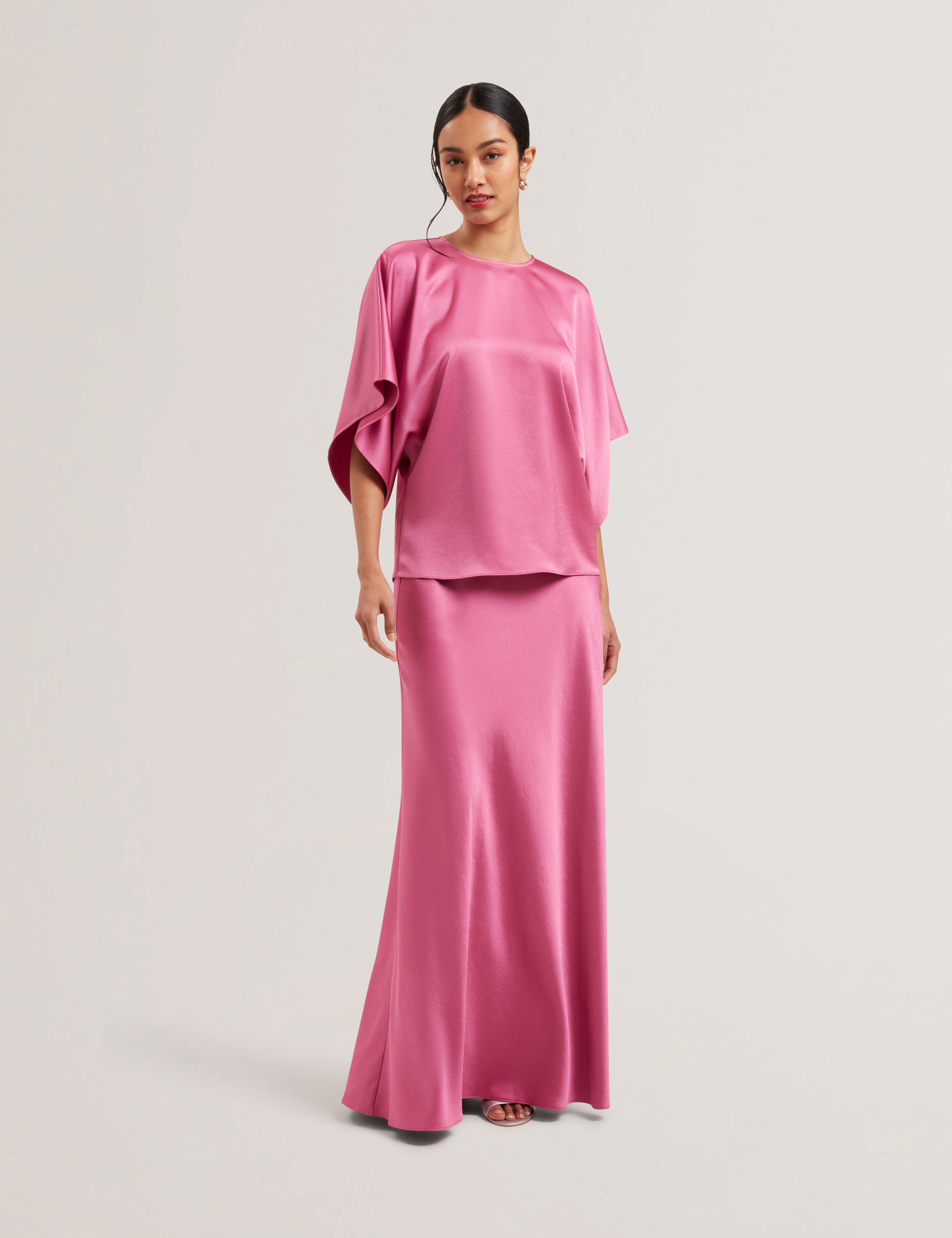 Ontarii Bias Cut Satin Maxi Skirt Brt-Pink