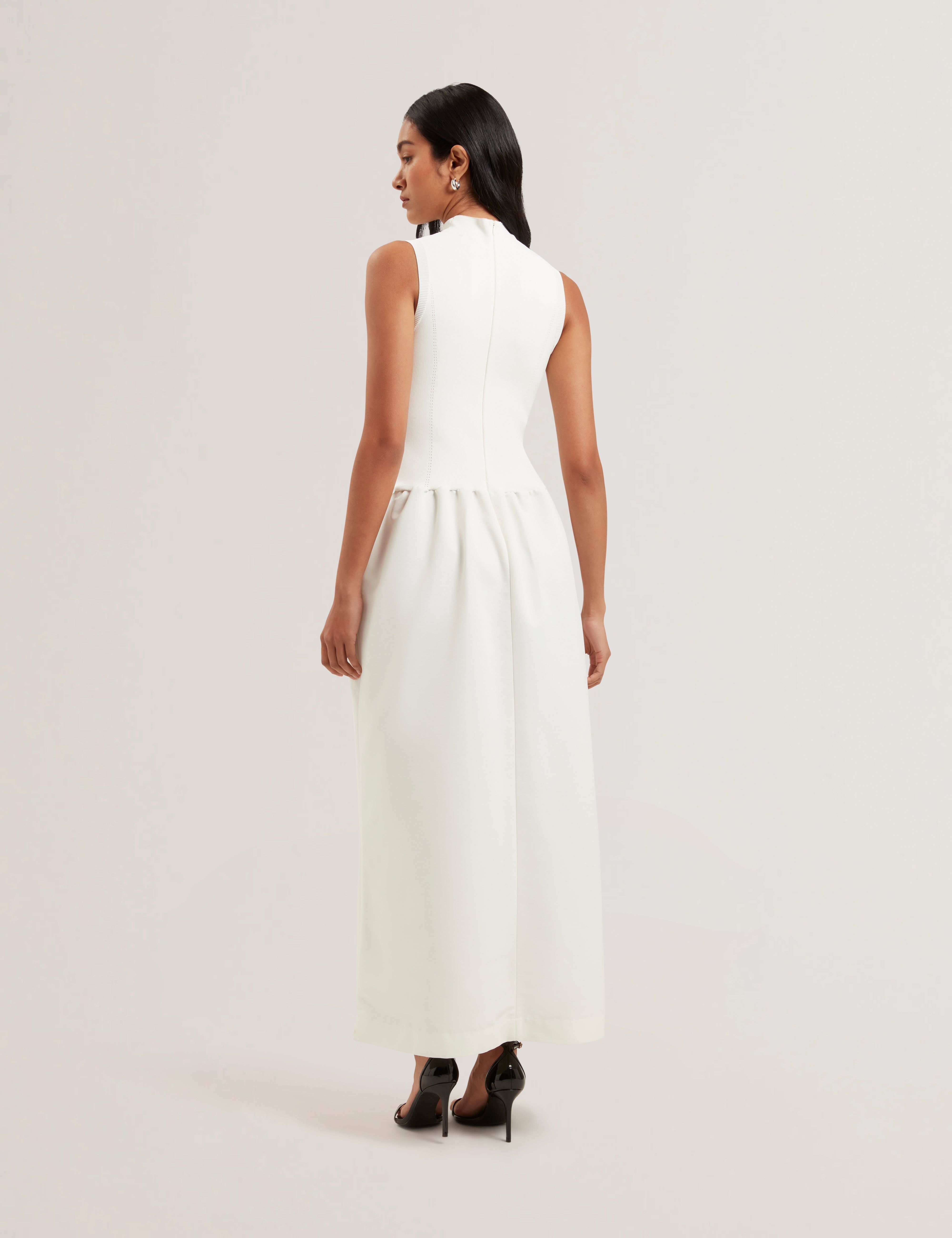 Caattie Sleeveless Midaxi Knitted Bodice Dress Ivory