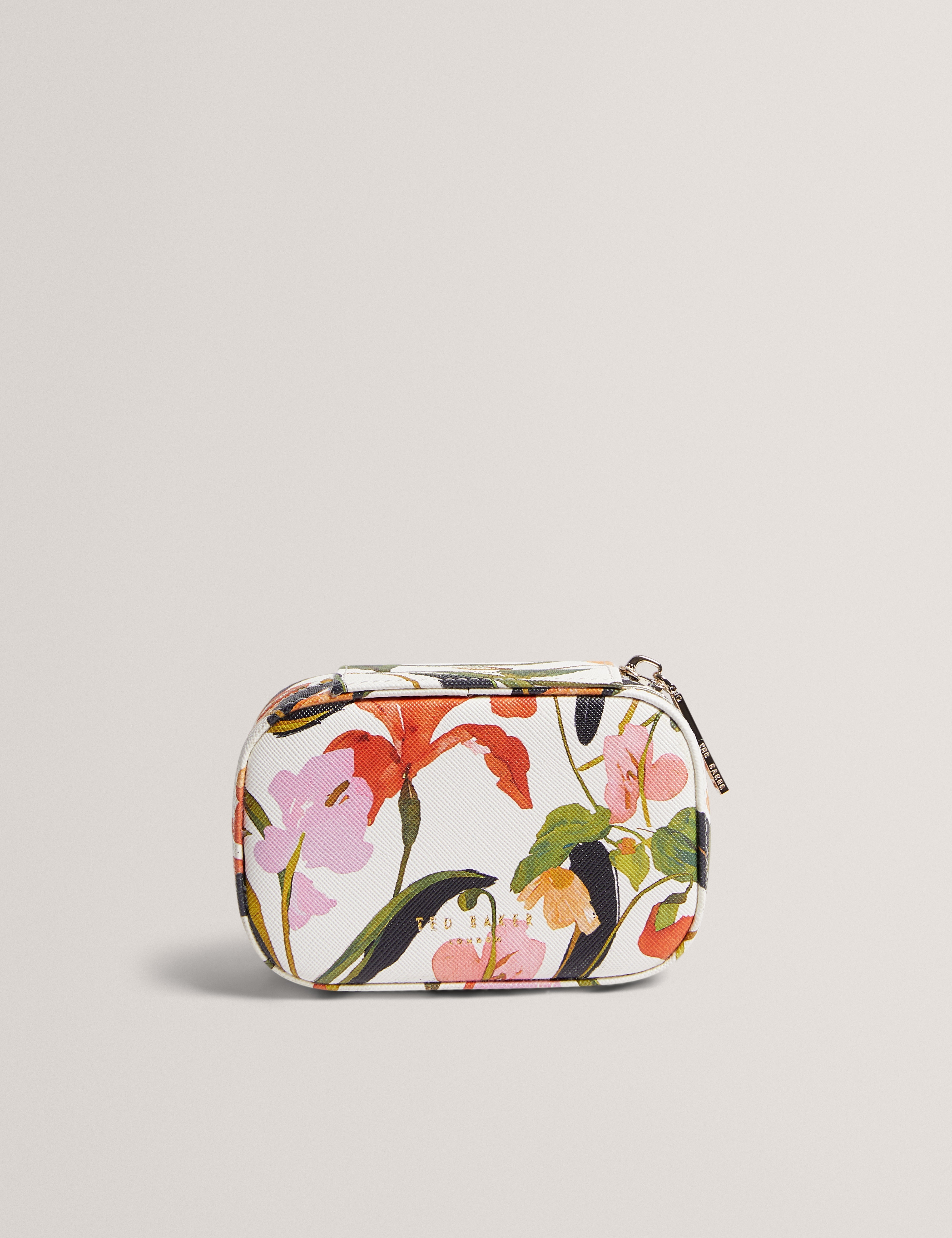 Wendas Printed Floral Small Jewellery Case Nat-White
