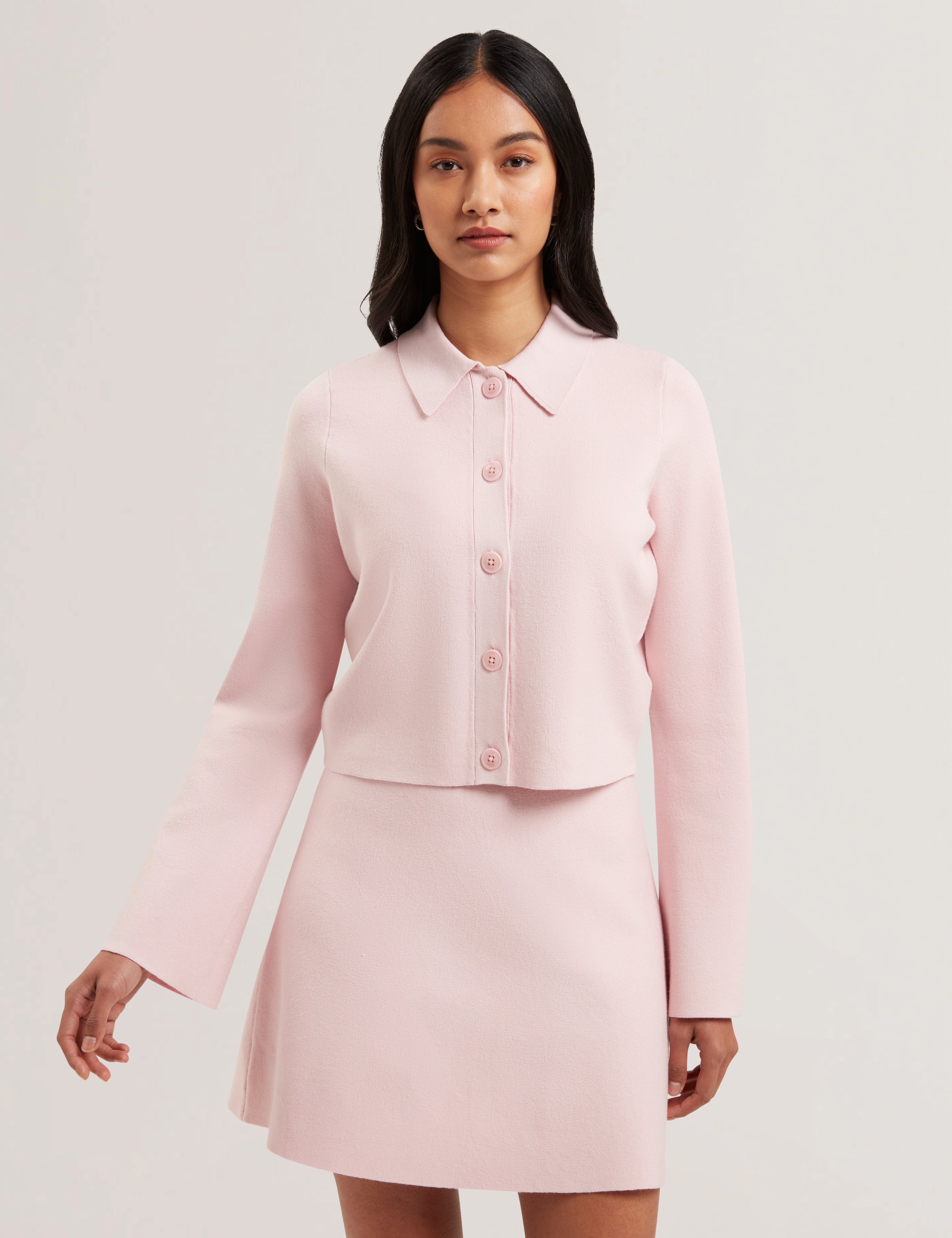 Aimlli Knitted Jacquard Collared Cardigan Petal Pink