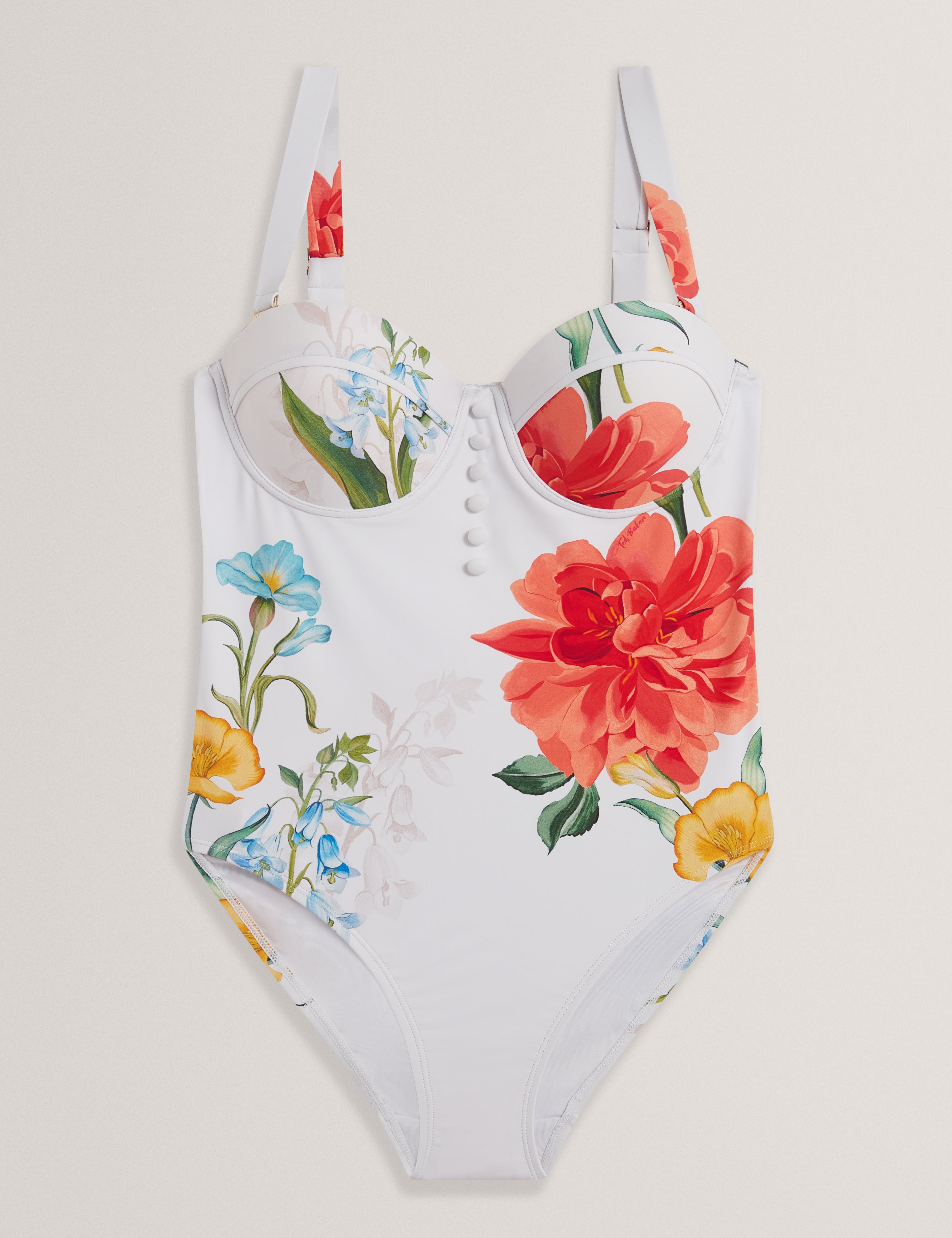 Lorinz Floral Printed Underwired Swimsuit White