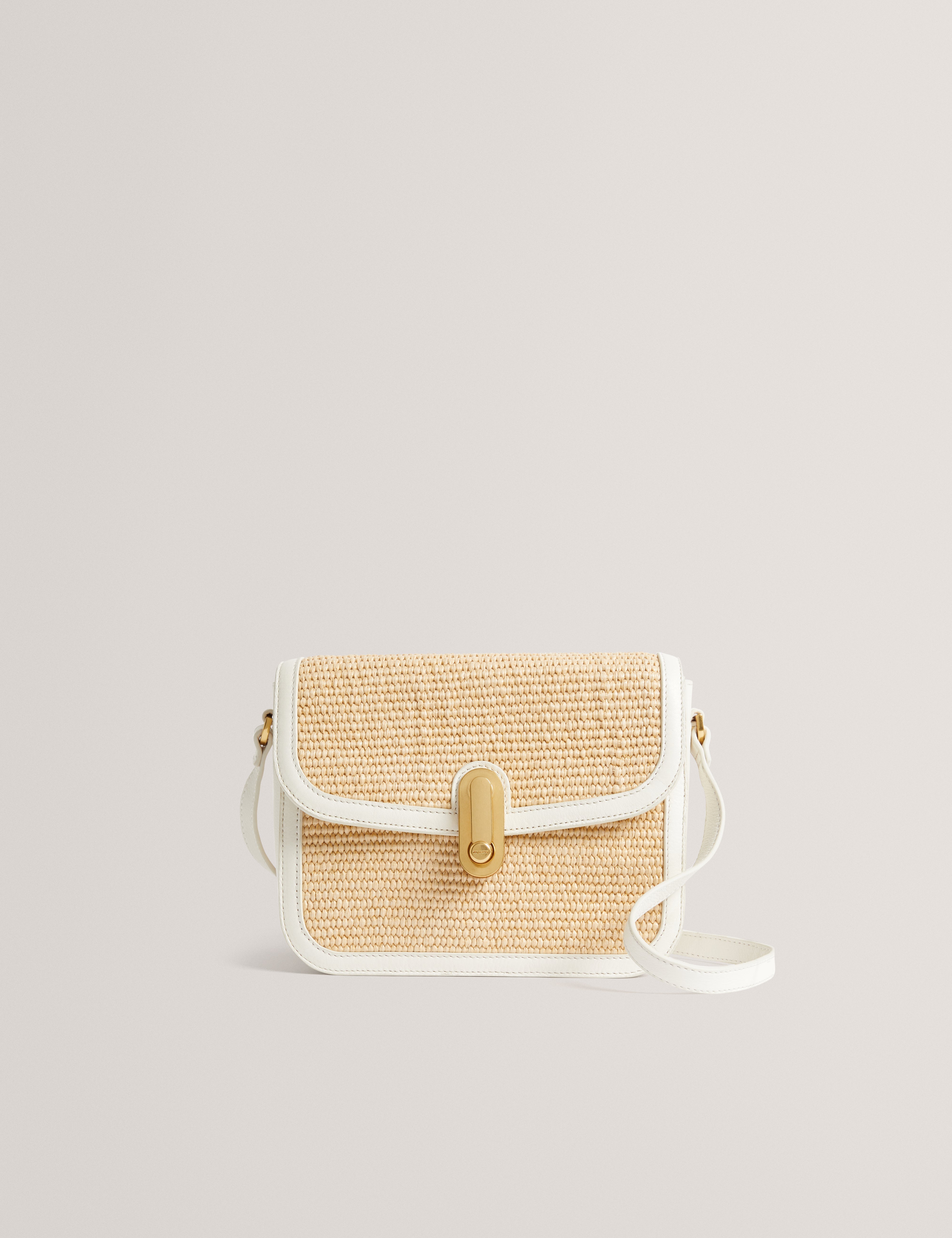 Kkassia Twist Lock Detail Large Raffia Crossbody Bag Ecru