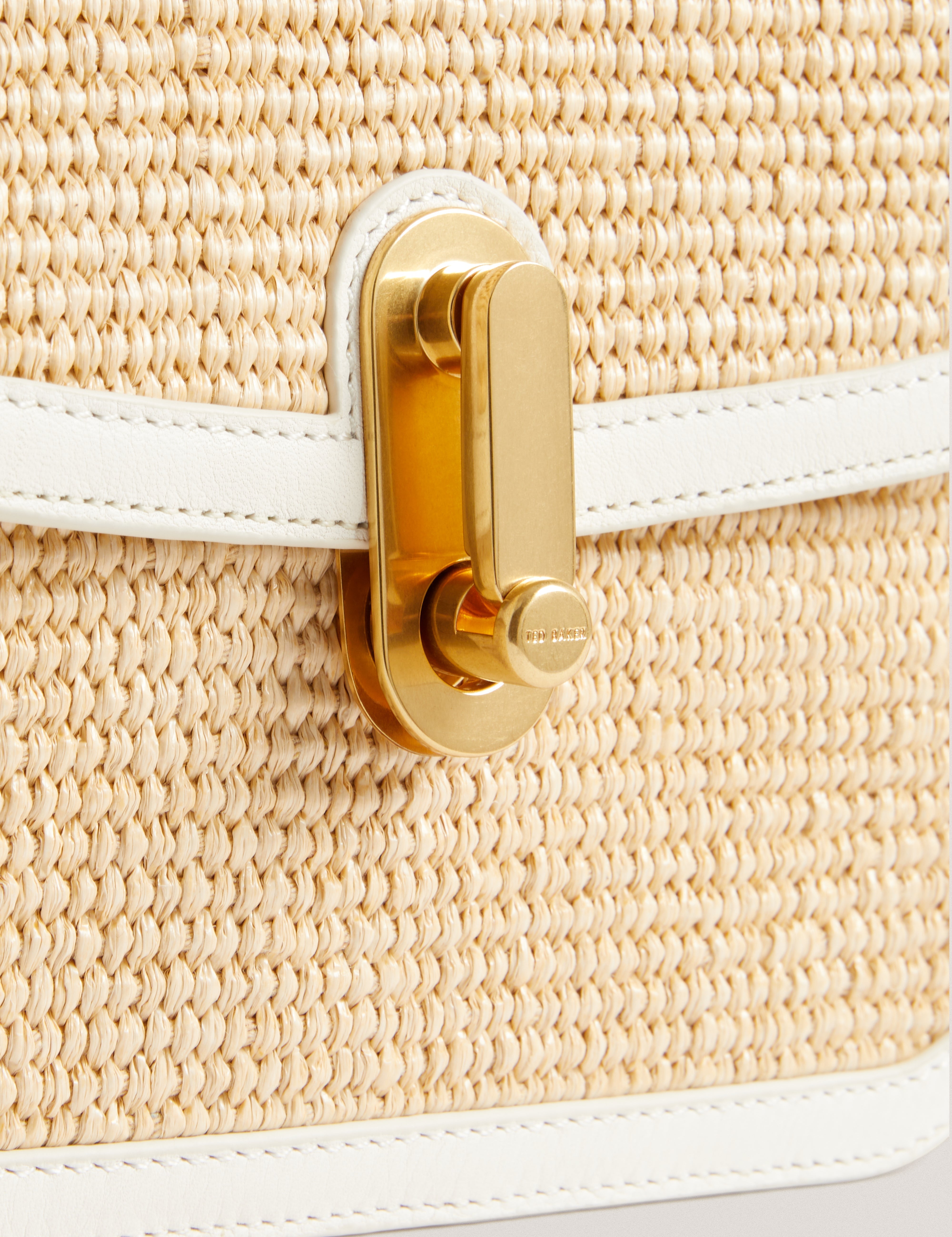 Kkassia Twist Lock Detail Large Raffia Crossbody Bag Ecru