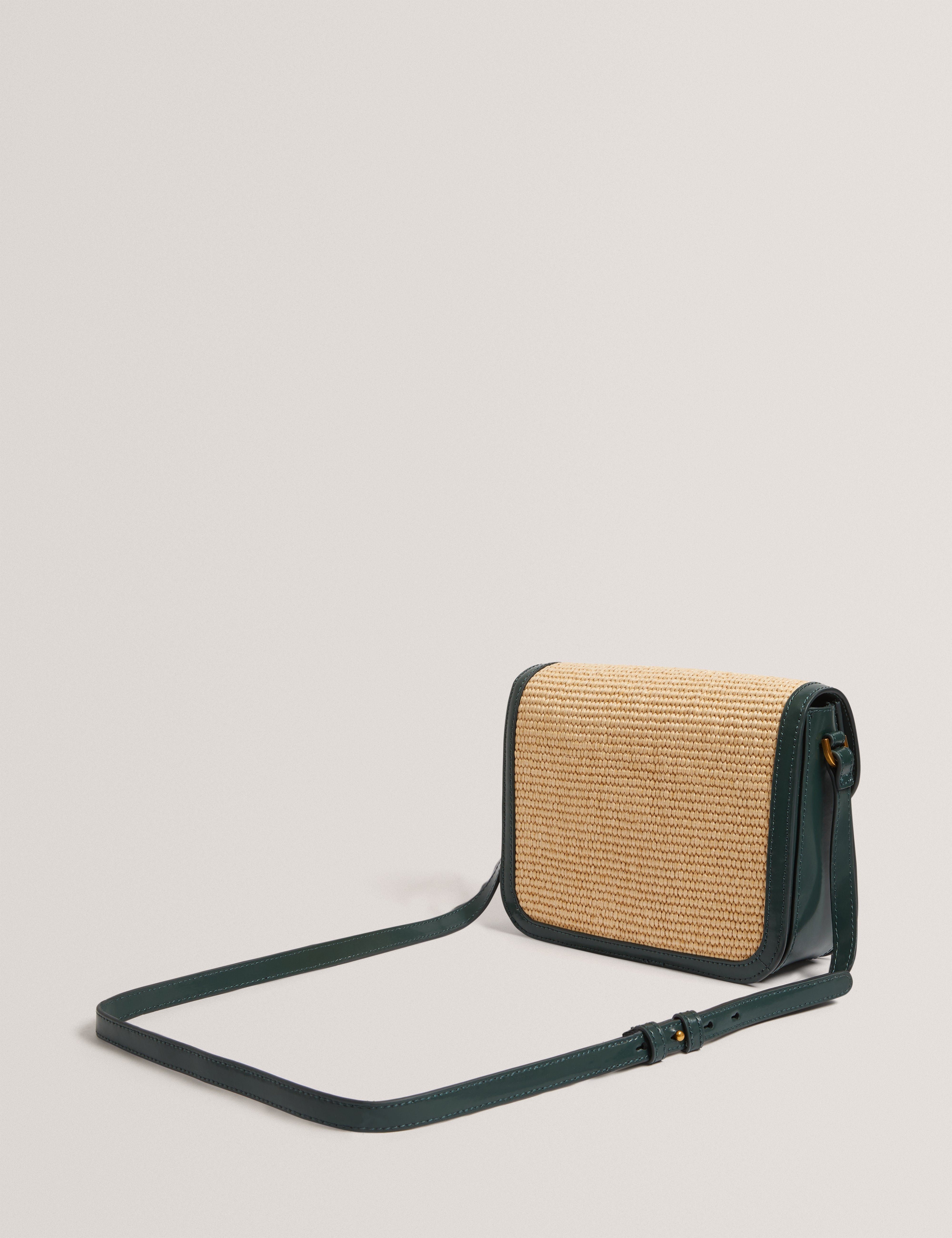 Kkassia Twist Lock Detail Large Raffia Crossbody Bag Mid-Green