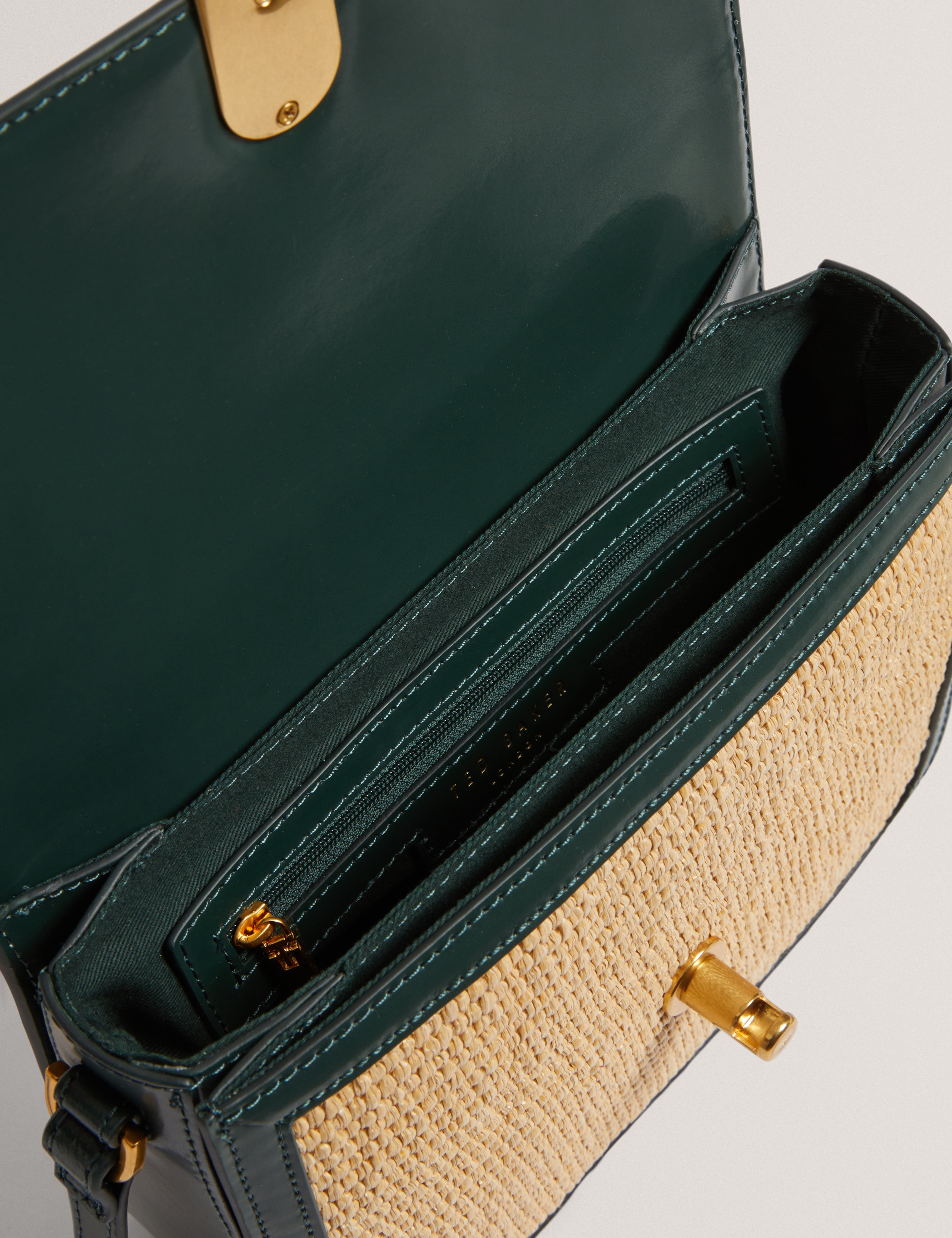 Kkassia Twist Lock Detail Large Raffia Crossbody Bag Mid-Green