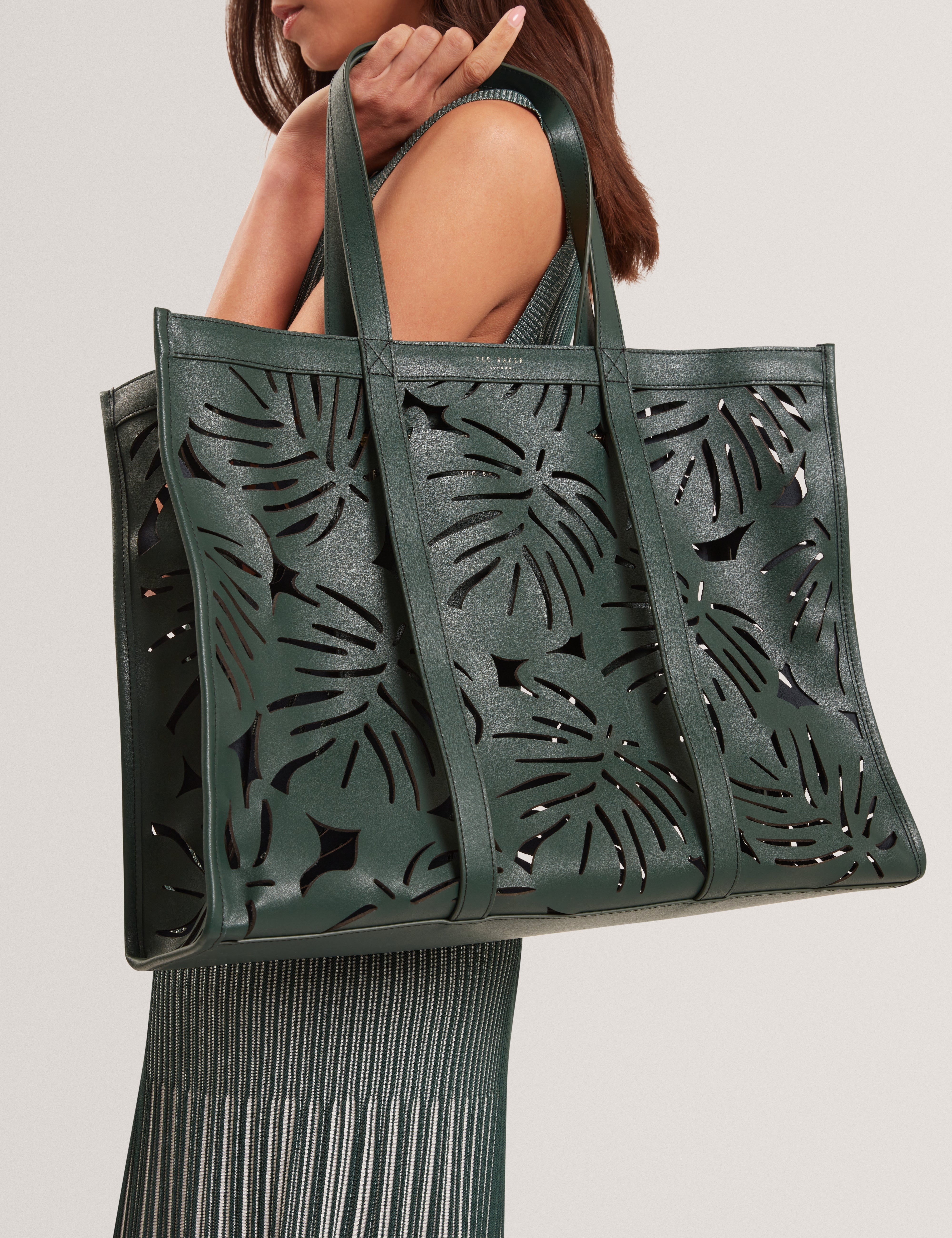 Leiian Leaf Detail Laser Cut Extra Large Tote Green