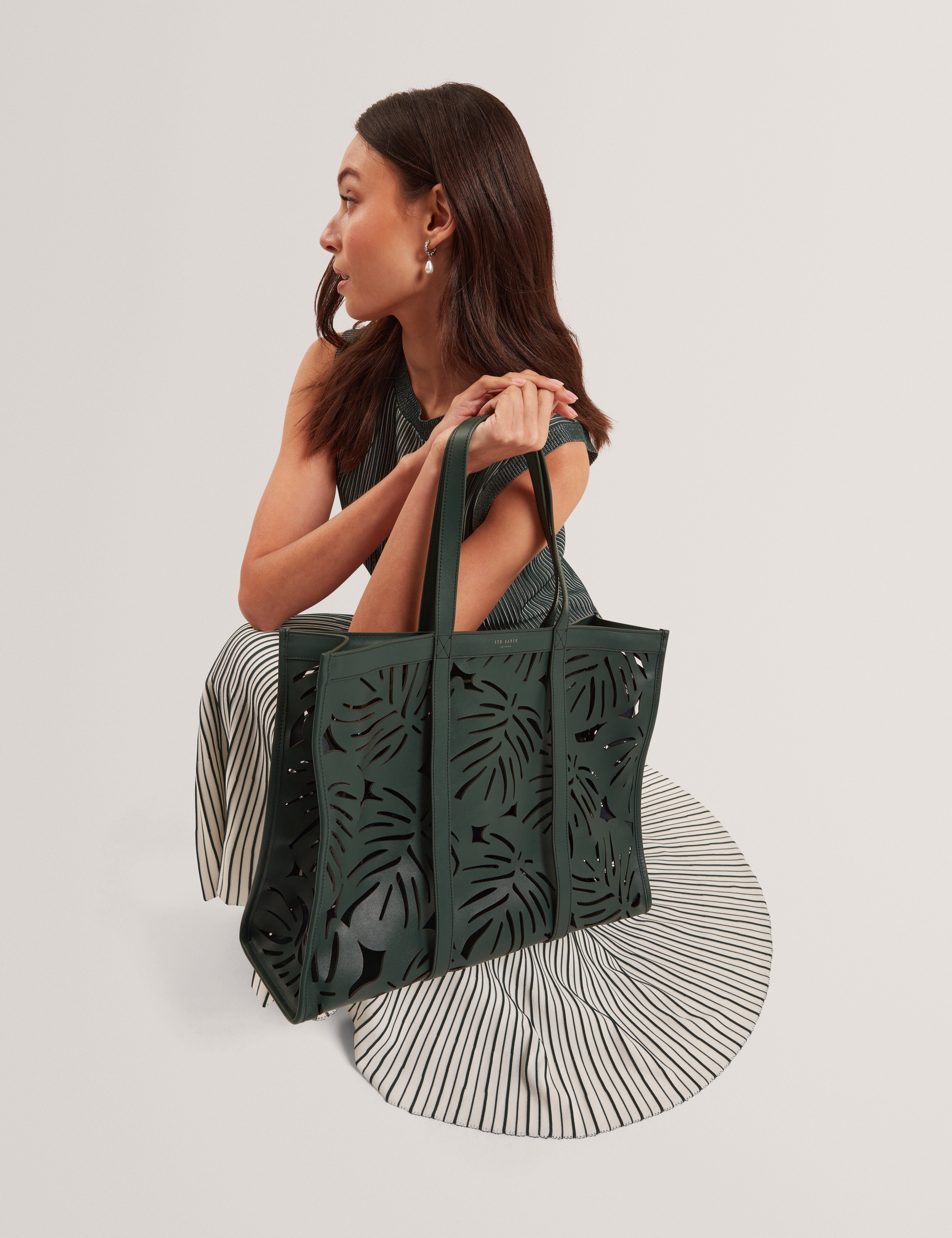 Leiian Leaf Detail Laser Cut Extra Large Tote Green