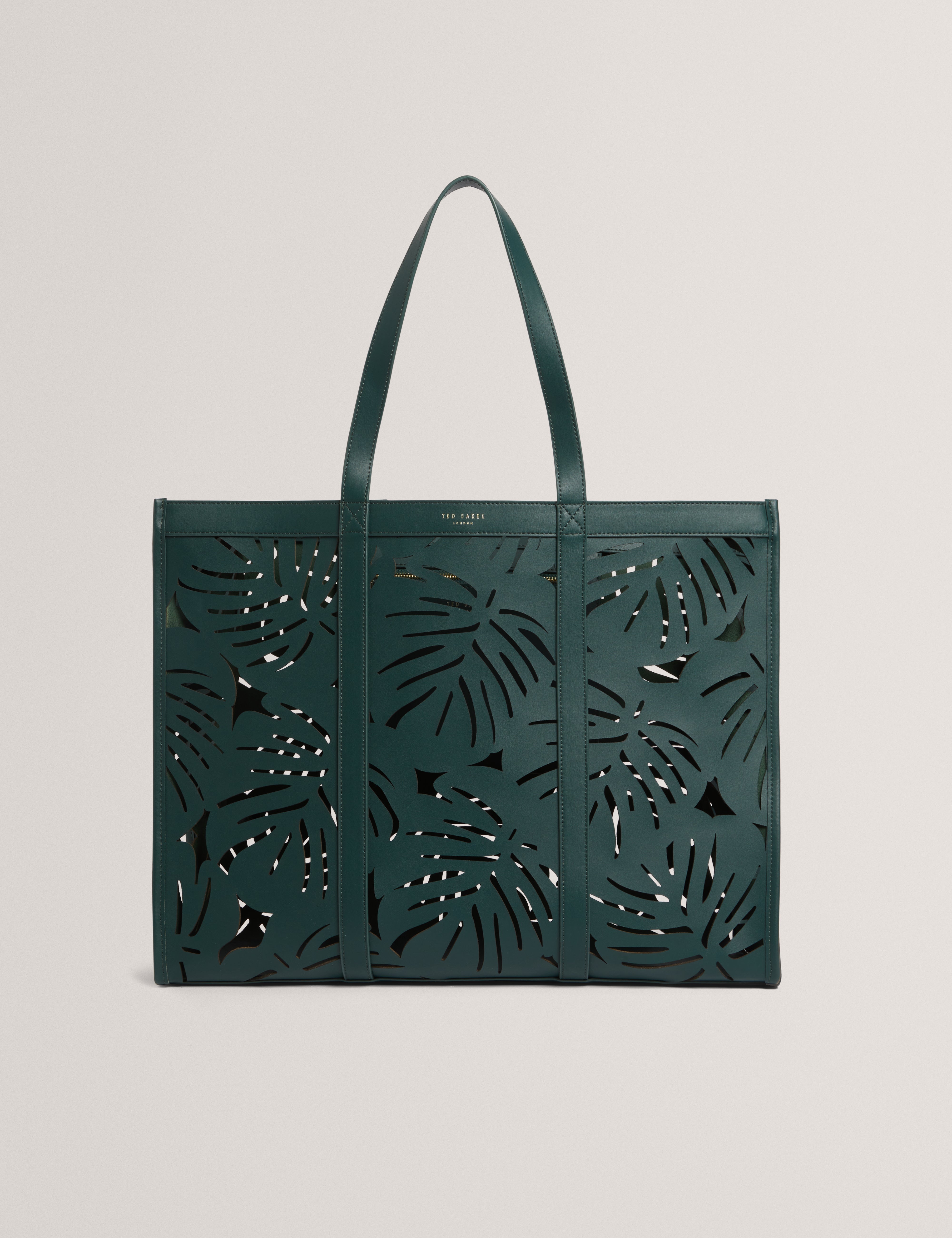 Leiian Leaf Detail Laser Cut Extra Large Tote Green