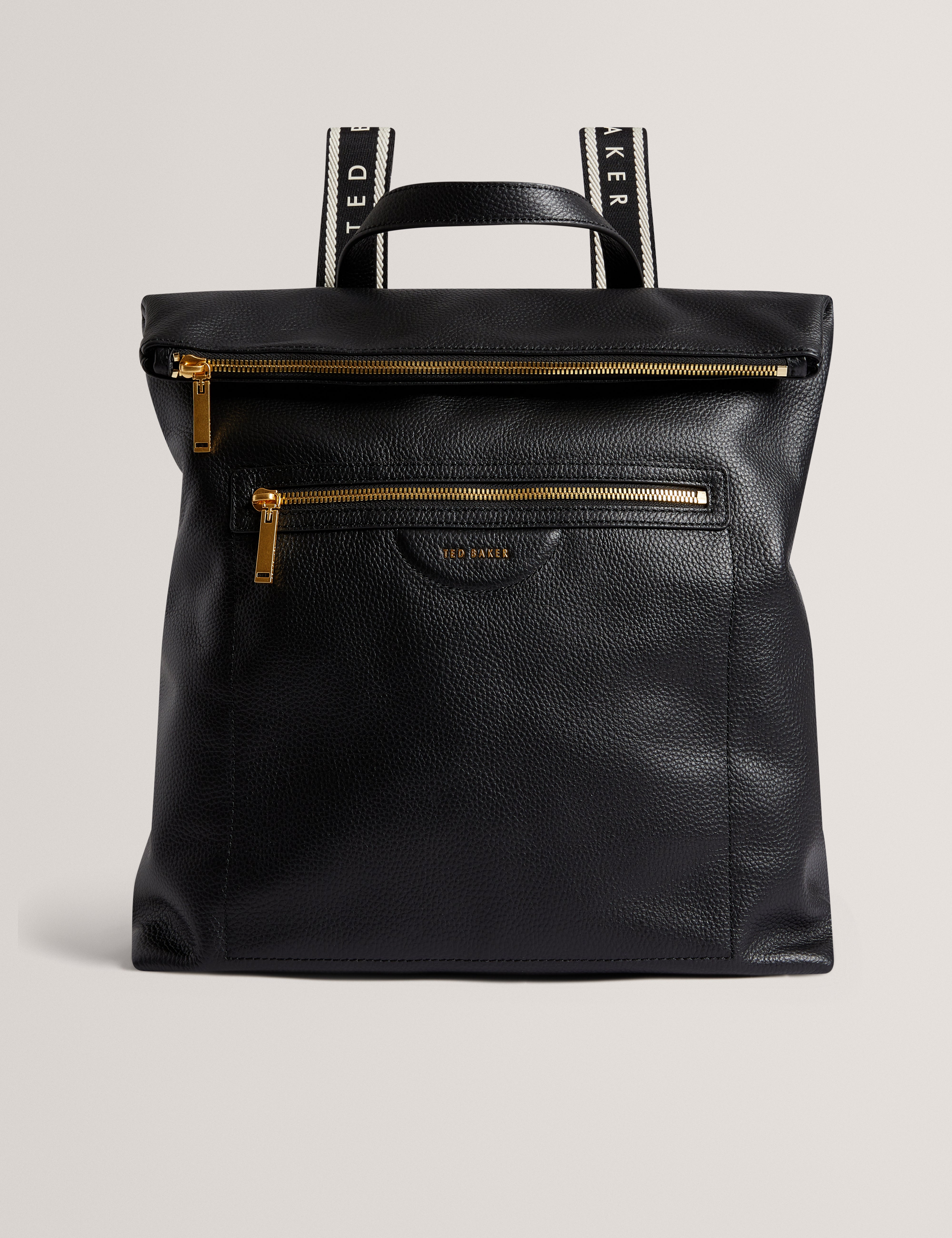 Essaya Pebbled Leather Fold Over Backpack Black