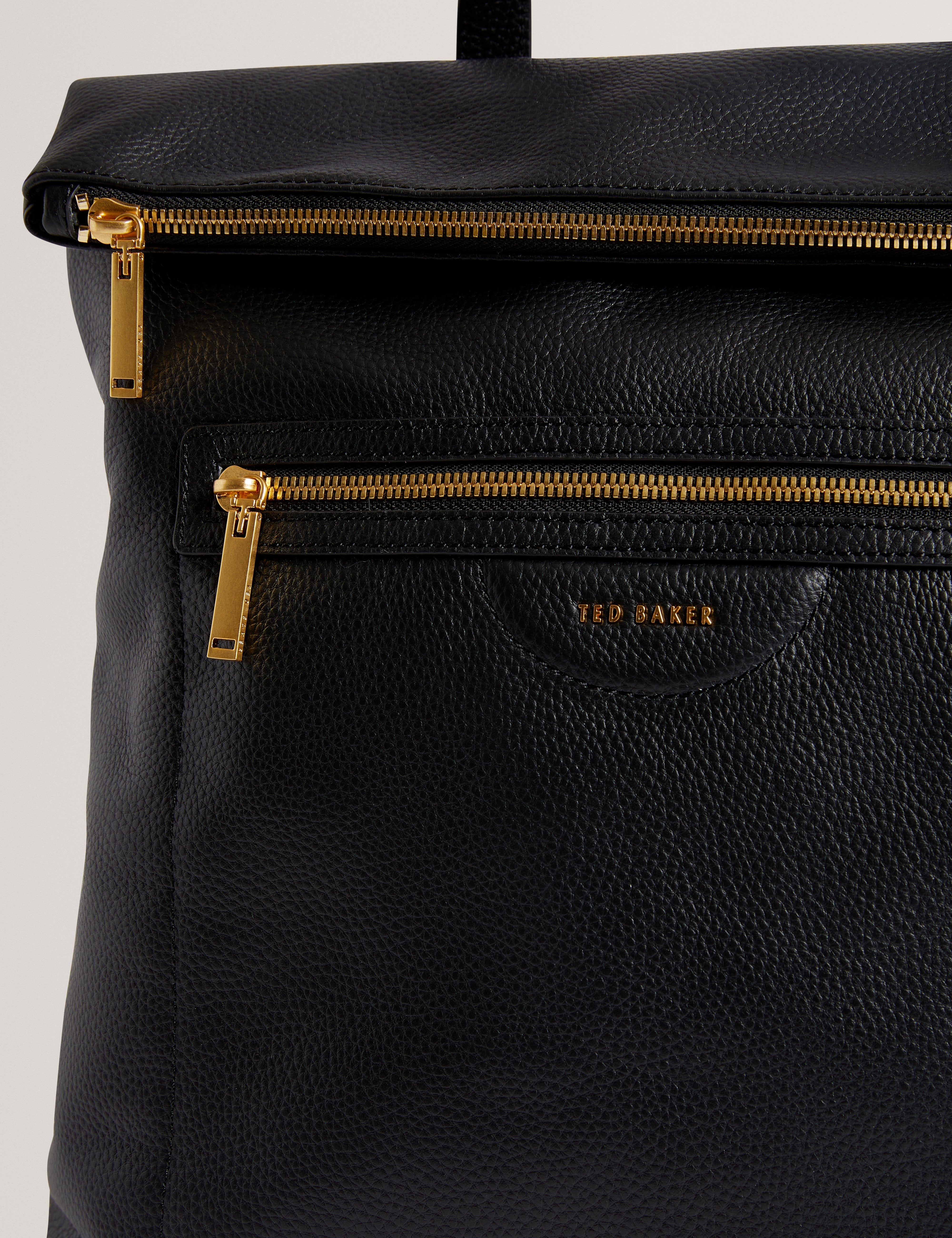 Essaya Pebbled Leather Fold Over Backpack Black