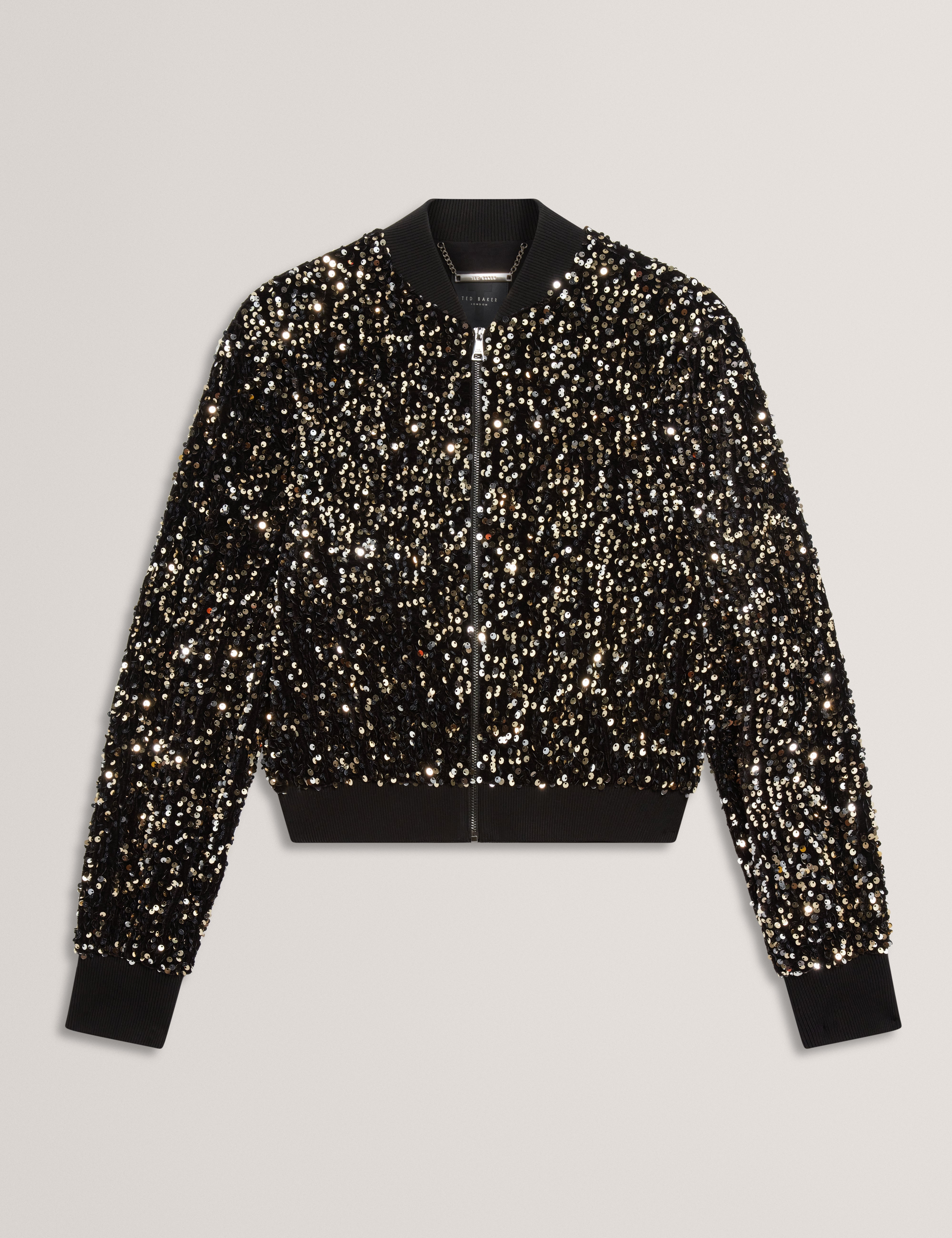 جاكيت شيي بومبر أسود مزين بالترتر