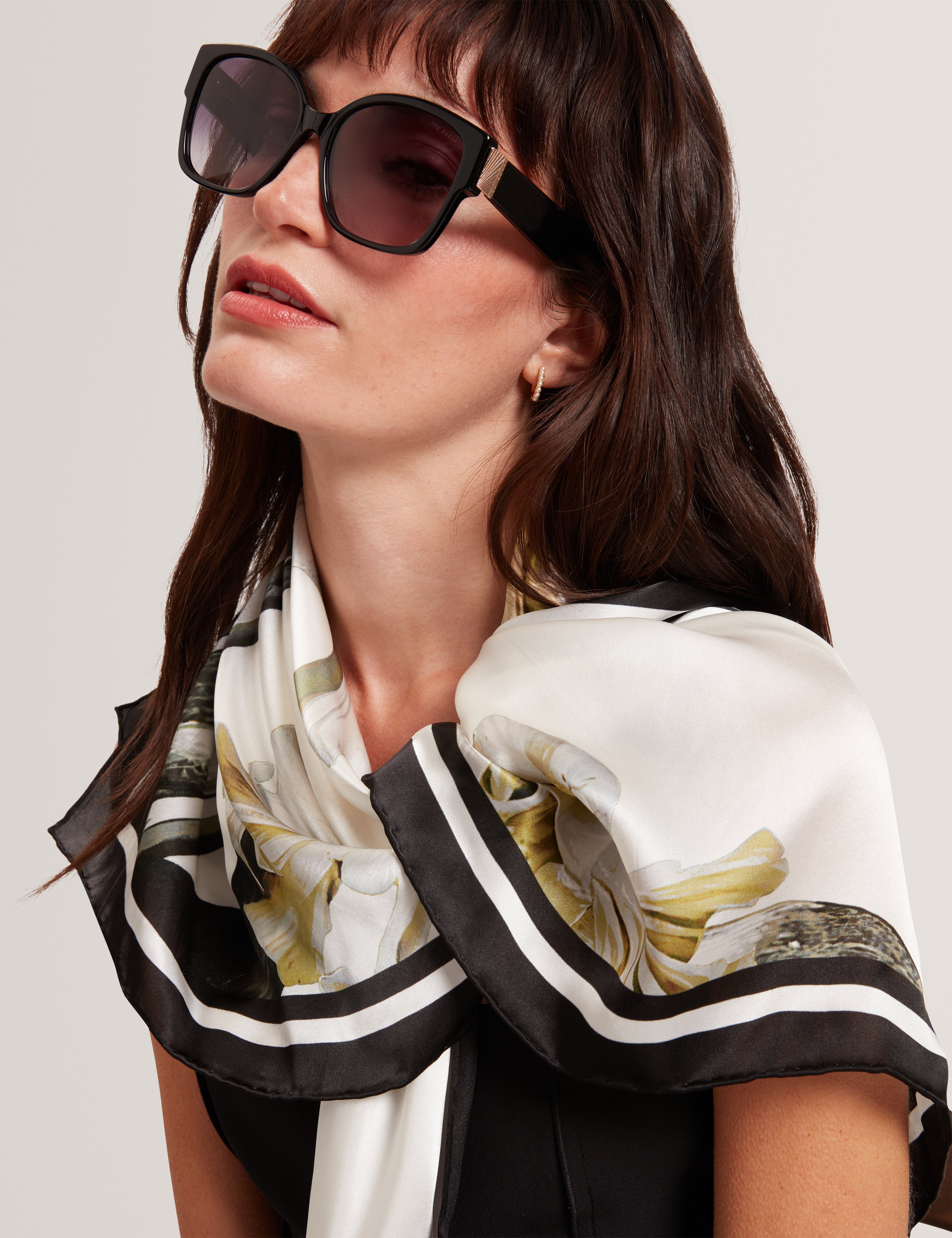 Irissi Printed Square Silk Scarf Ecru