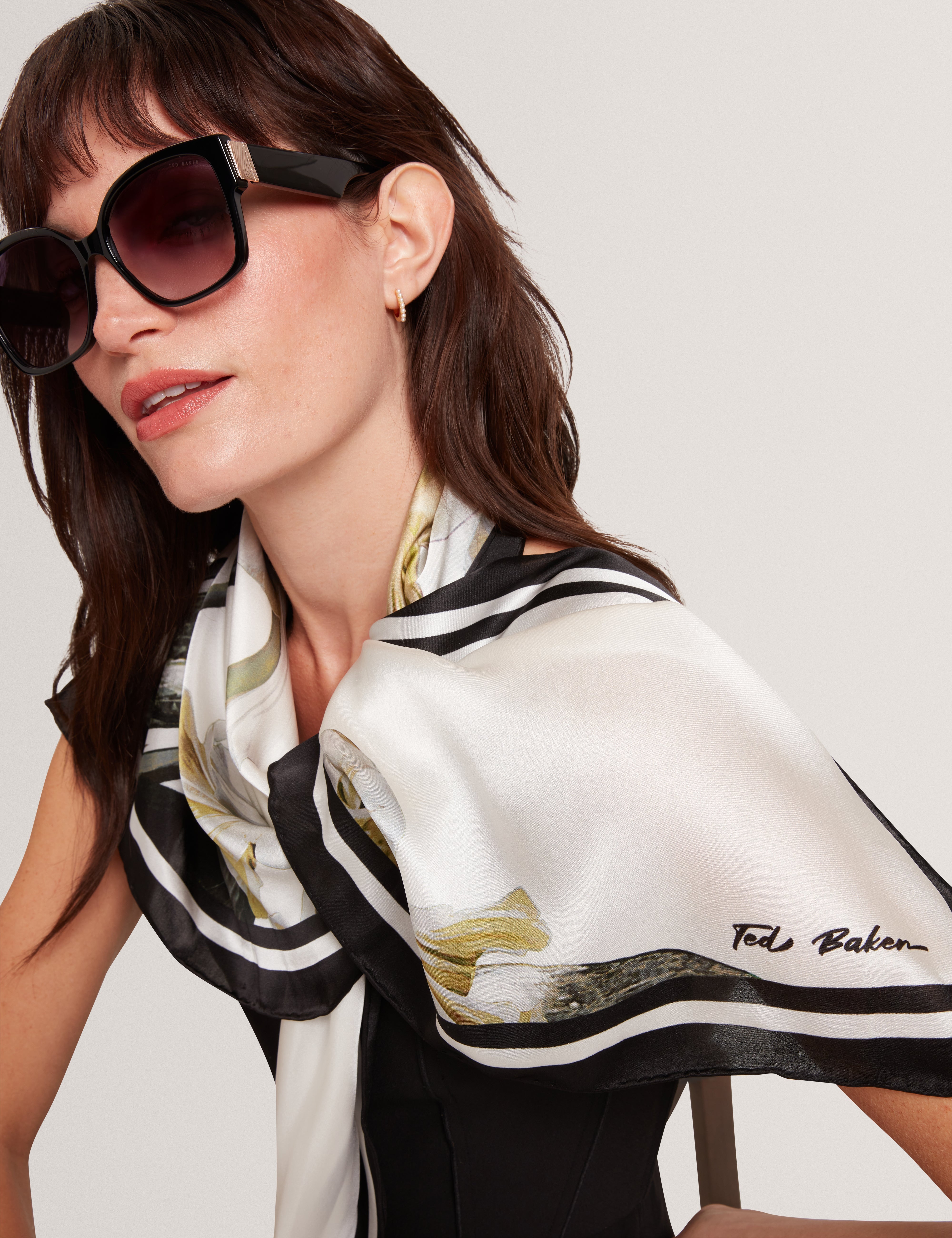 Irissi Printed Square Silk Scarf Ecru