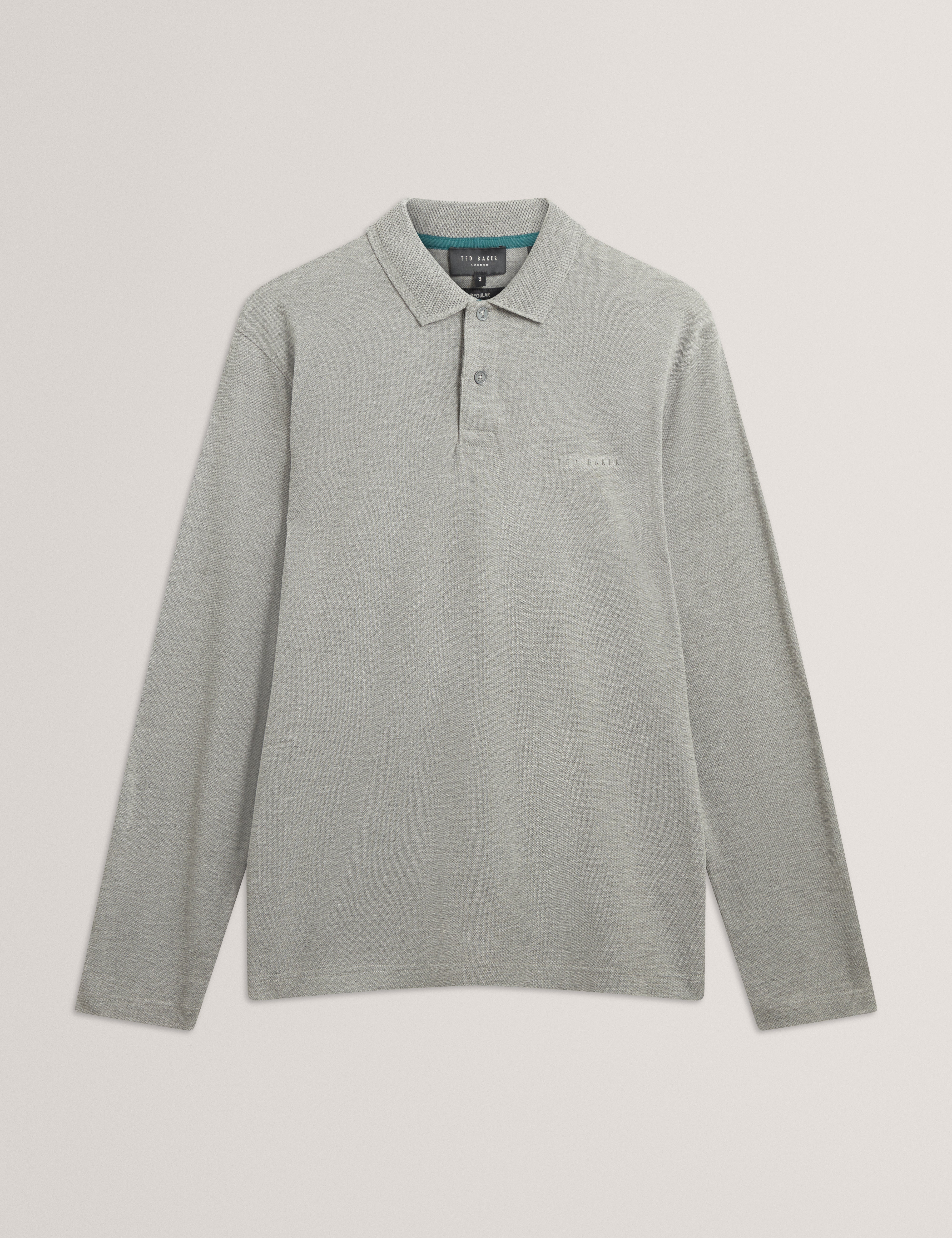 قميص بولو رمادي متوسط ​​الطول بشعار Woan وحواف قرص العسل