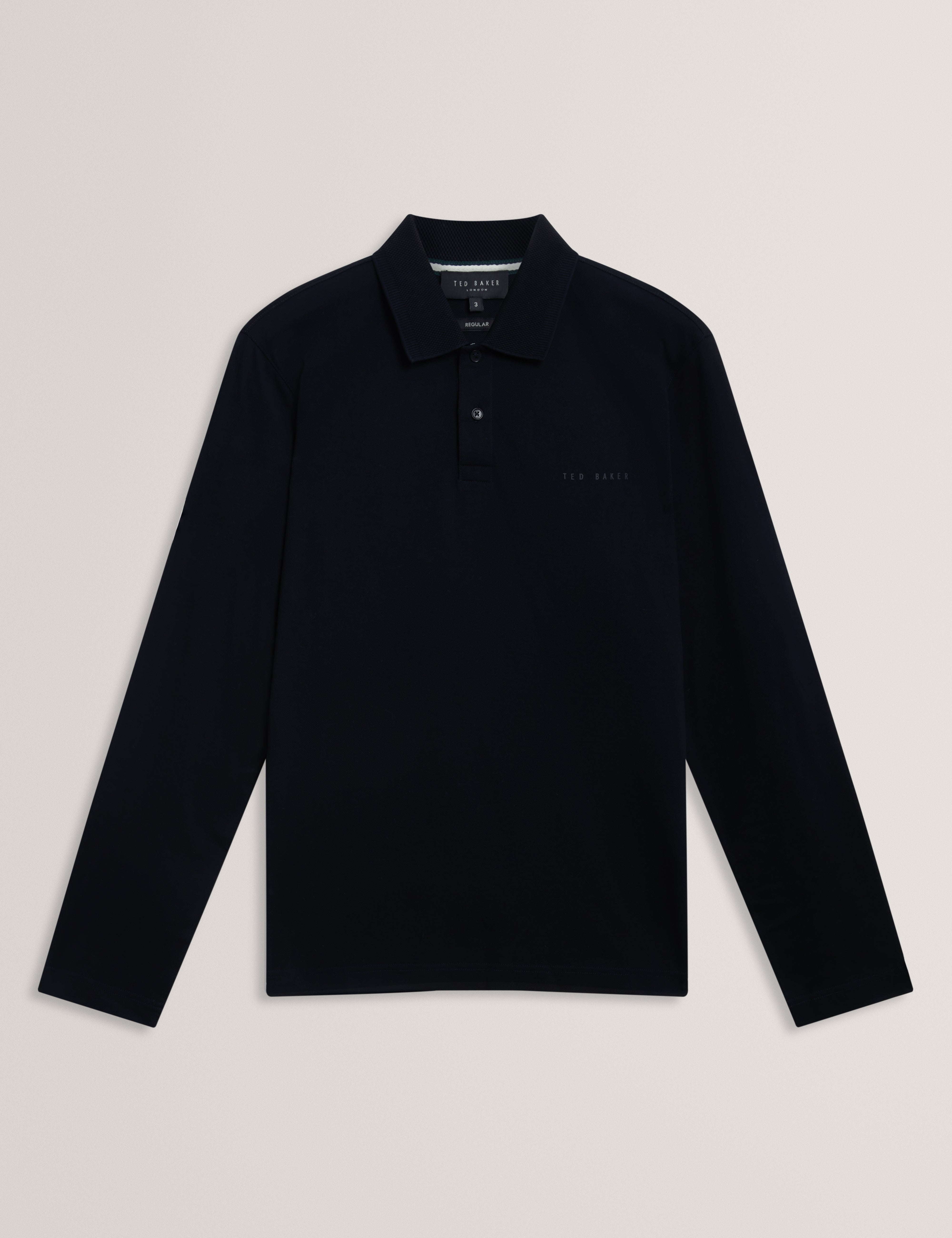 Woan Branded Honeycomb Trim Long Sleeve Polo Navy