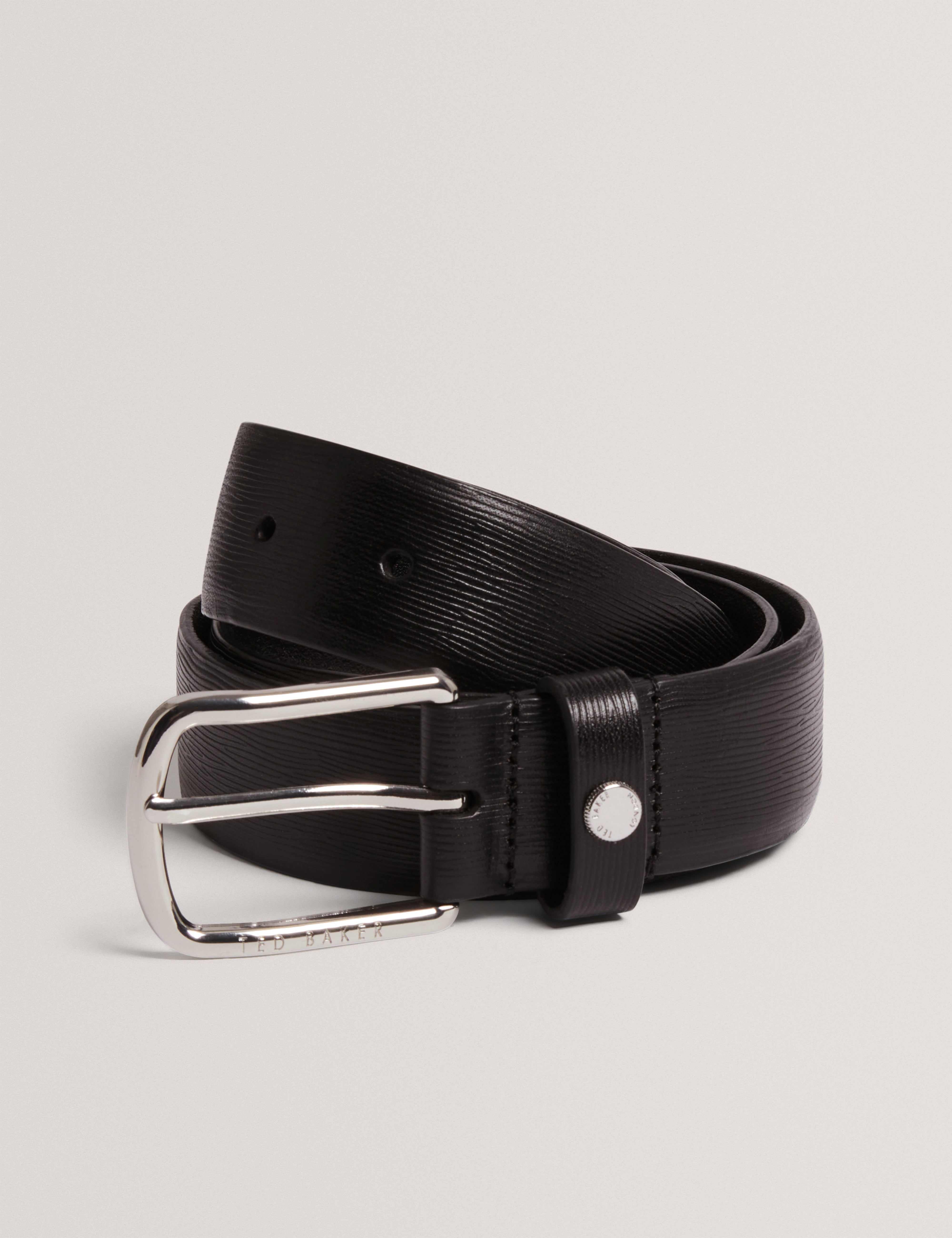 Baiden Bark Texture Leather Belt Black