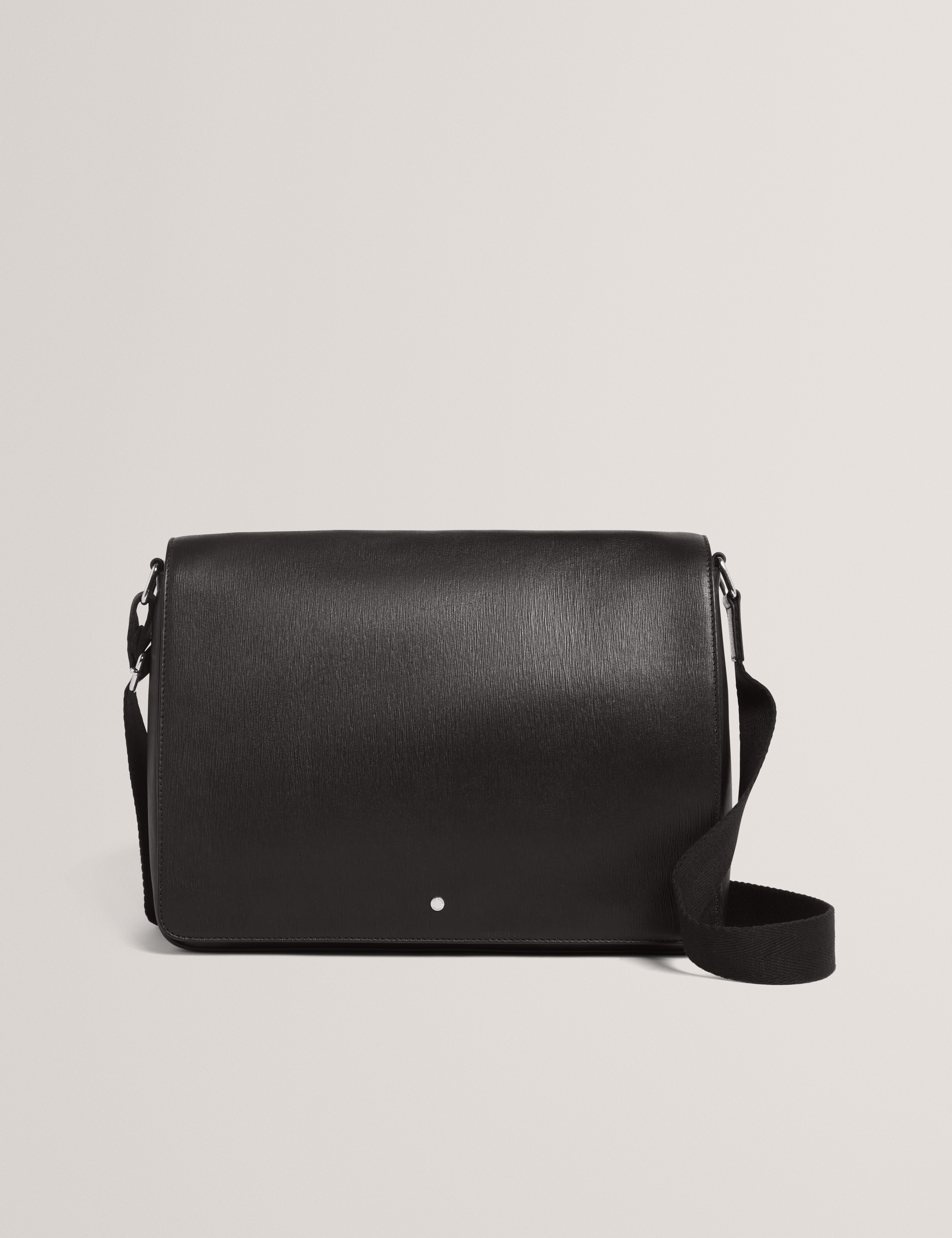 Barkly Bark Texture Leather Messenger Bag Black