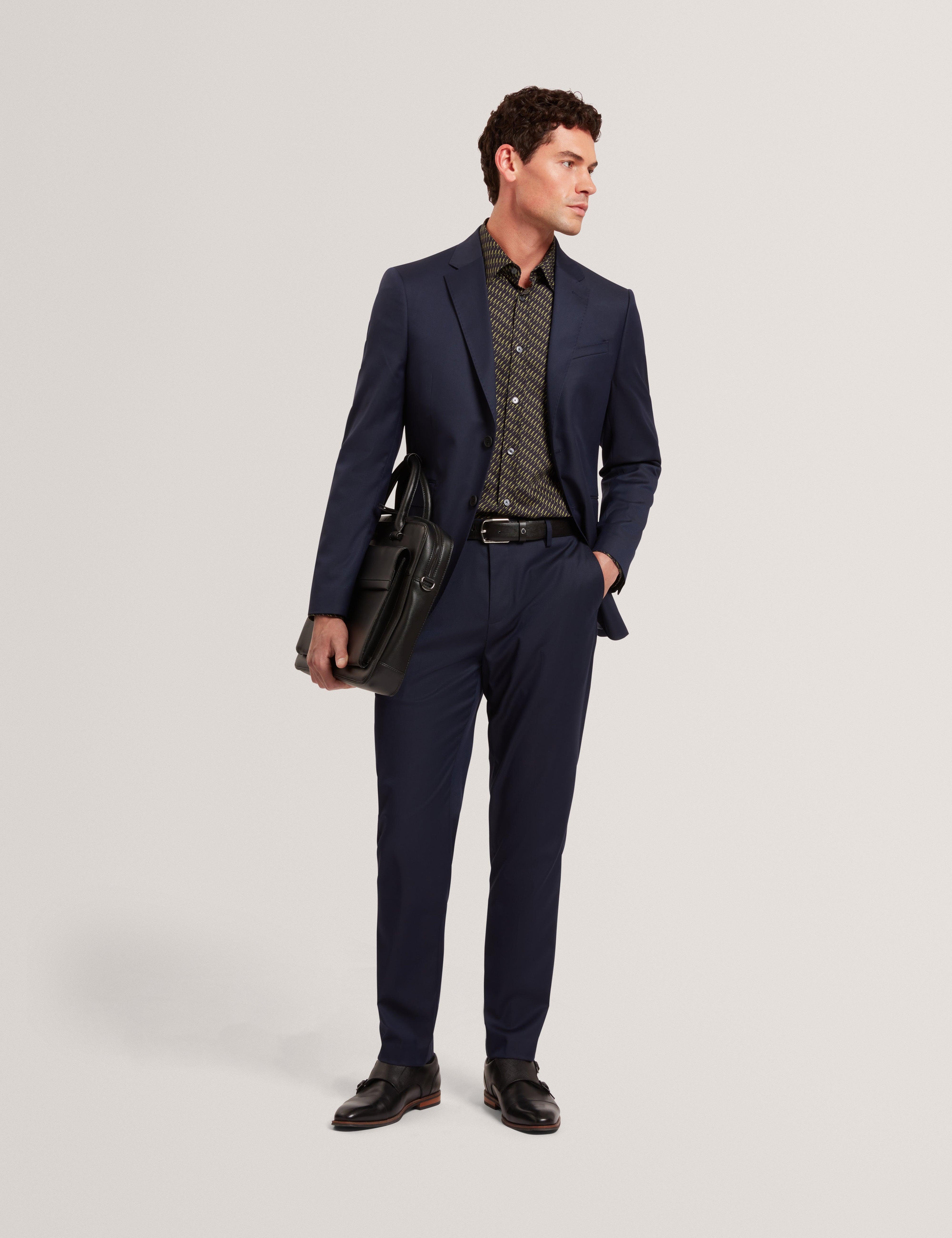 Saisonj Slim Fit Wool Blend Suit Blazer With Str Navy