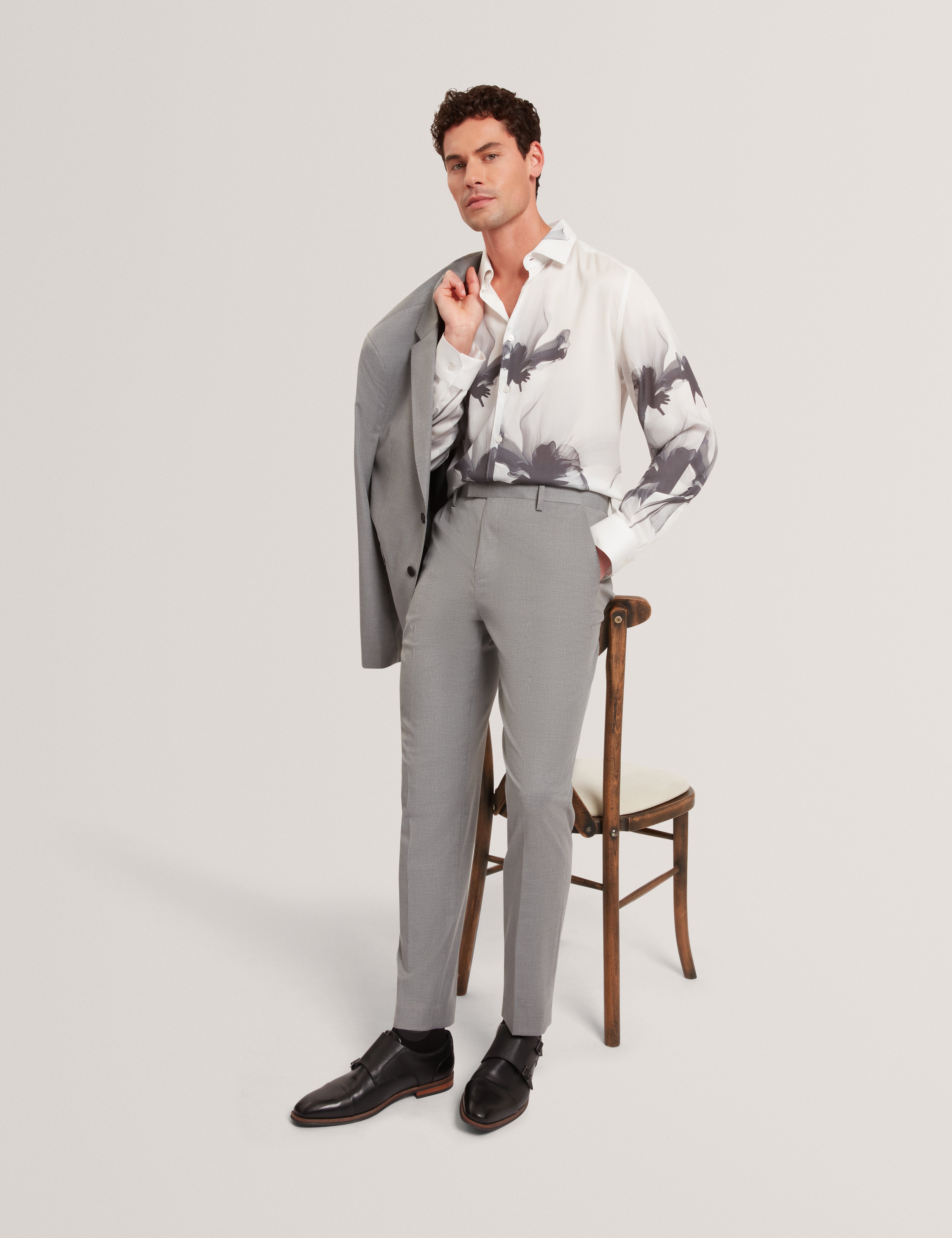 Saisont Slim Wool Blend Trouser With Stretch Lt-Grey