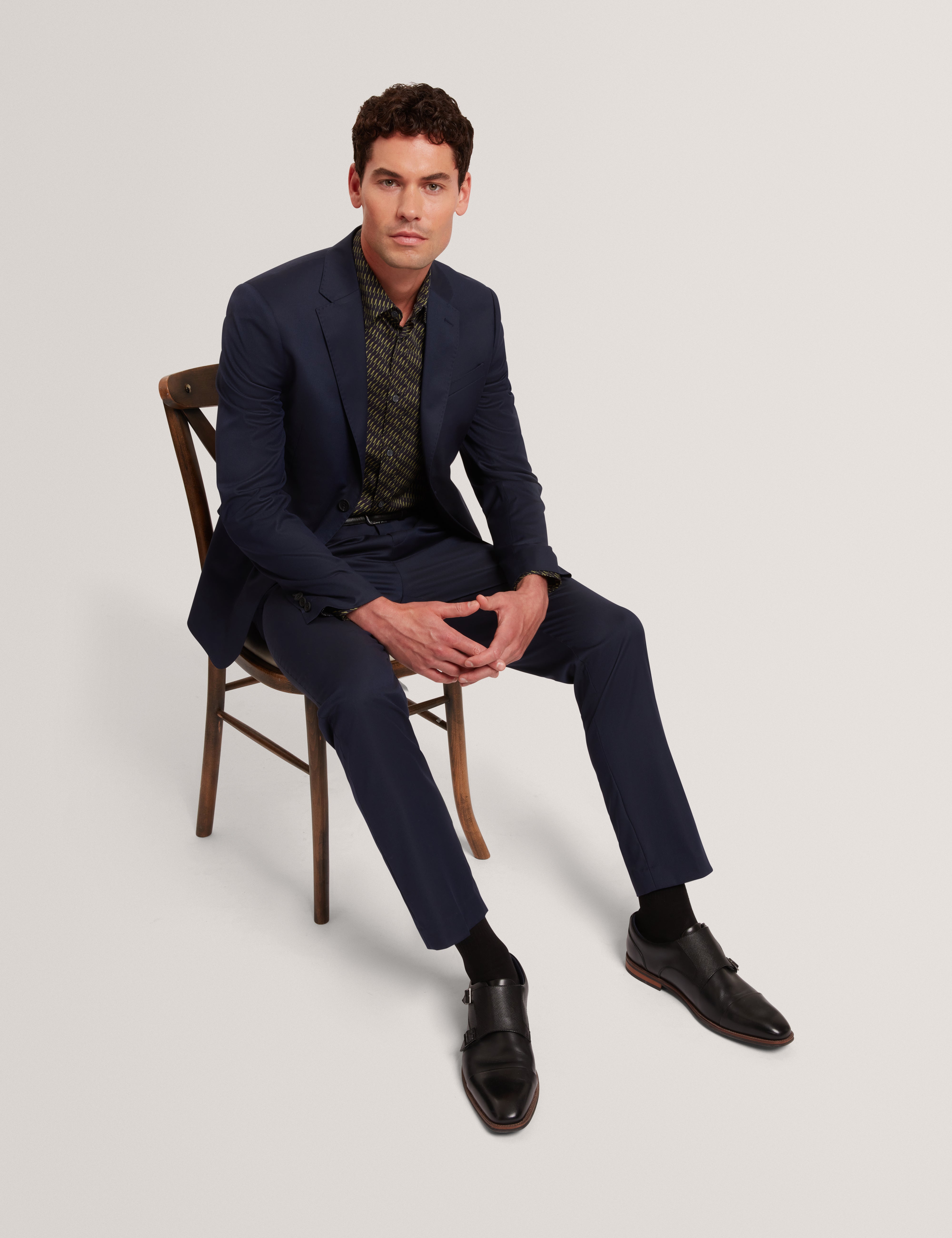 Saisont Slim Wool Blend Trouser With Stretch Navy