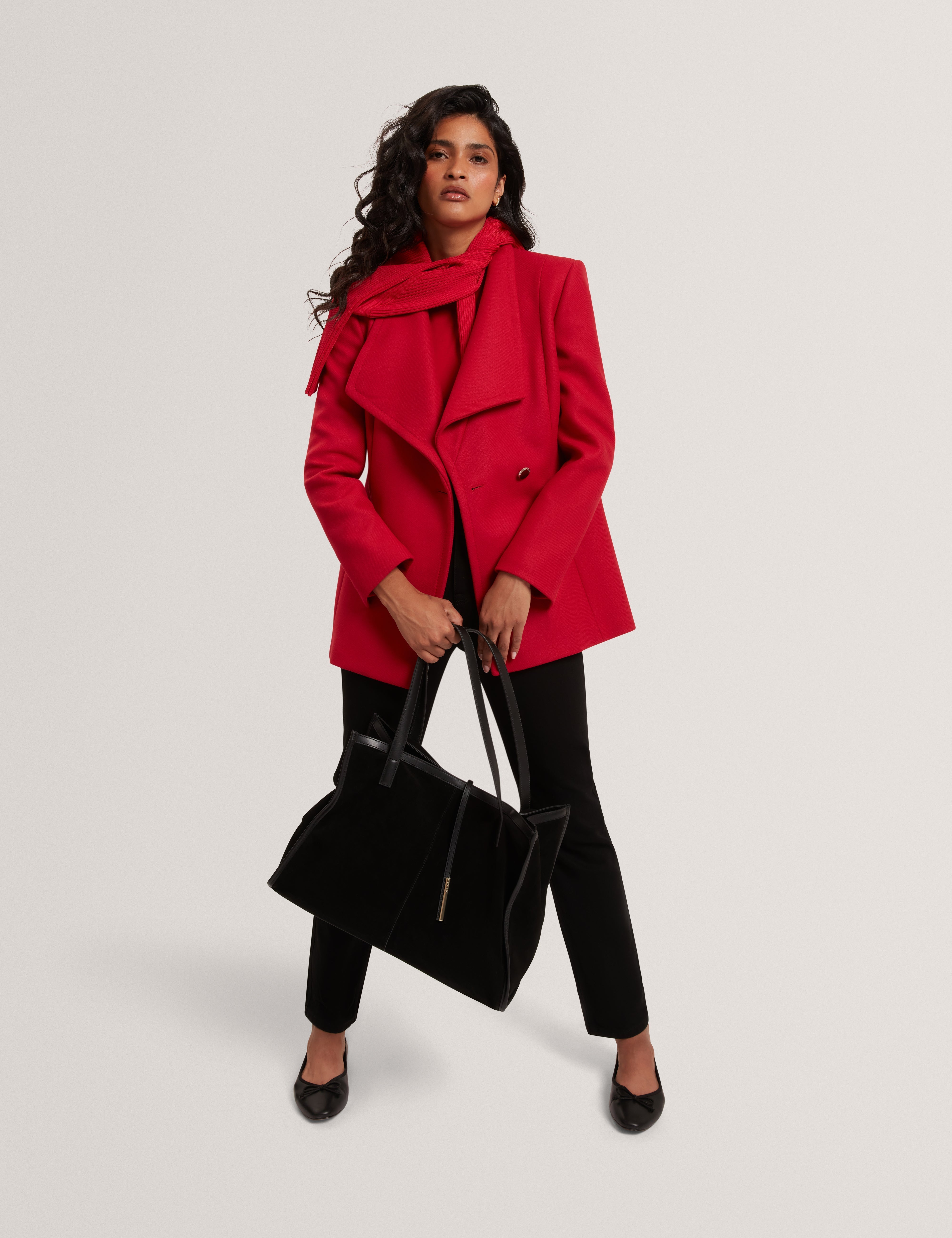 معطف إيفينا قصير من الصوف مزدوج الوجهين، أحمر داكن