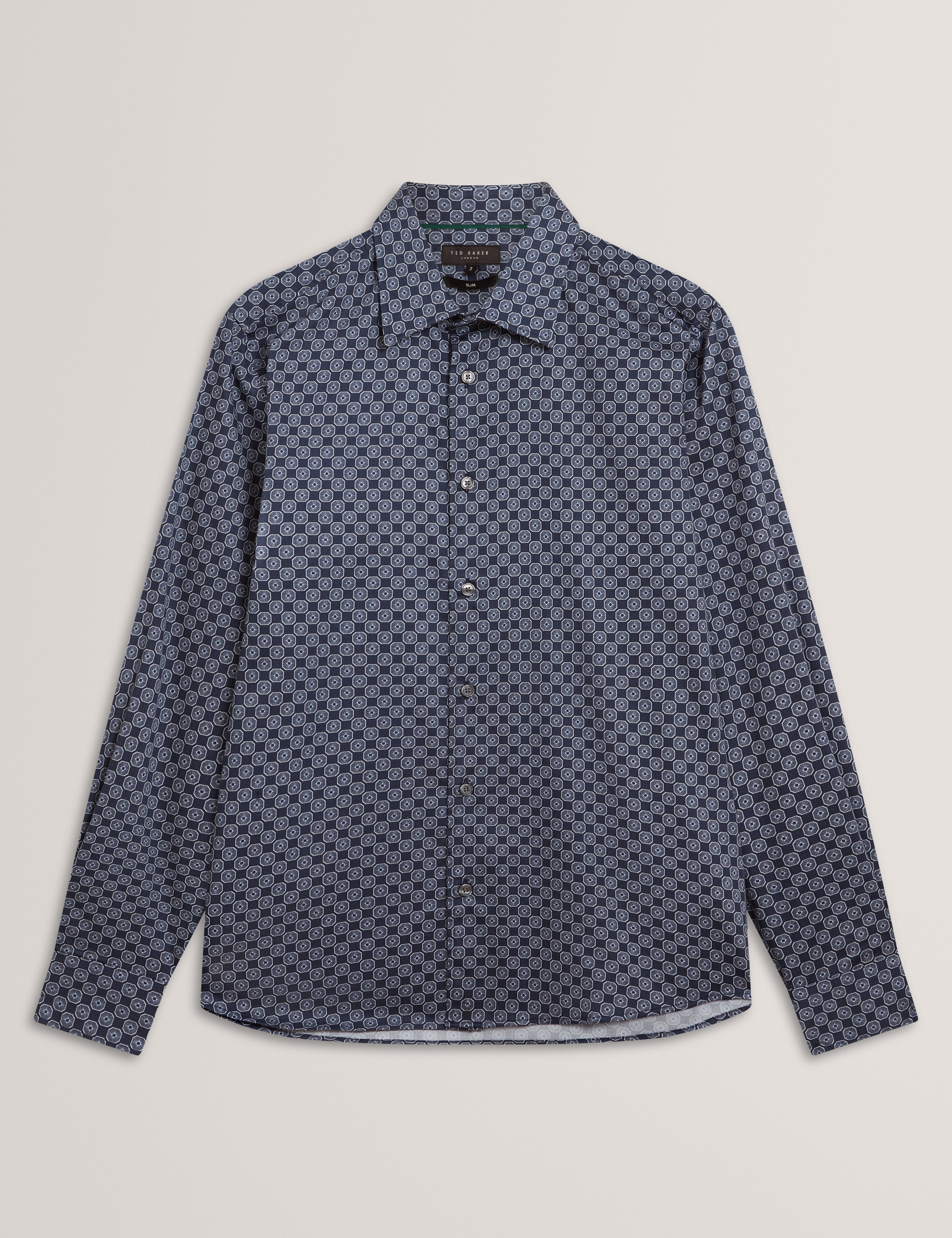Sef Long Sleeve Slim Fit Circle Geo Print Shirt Navy