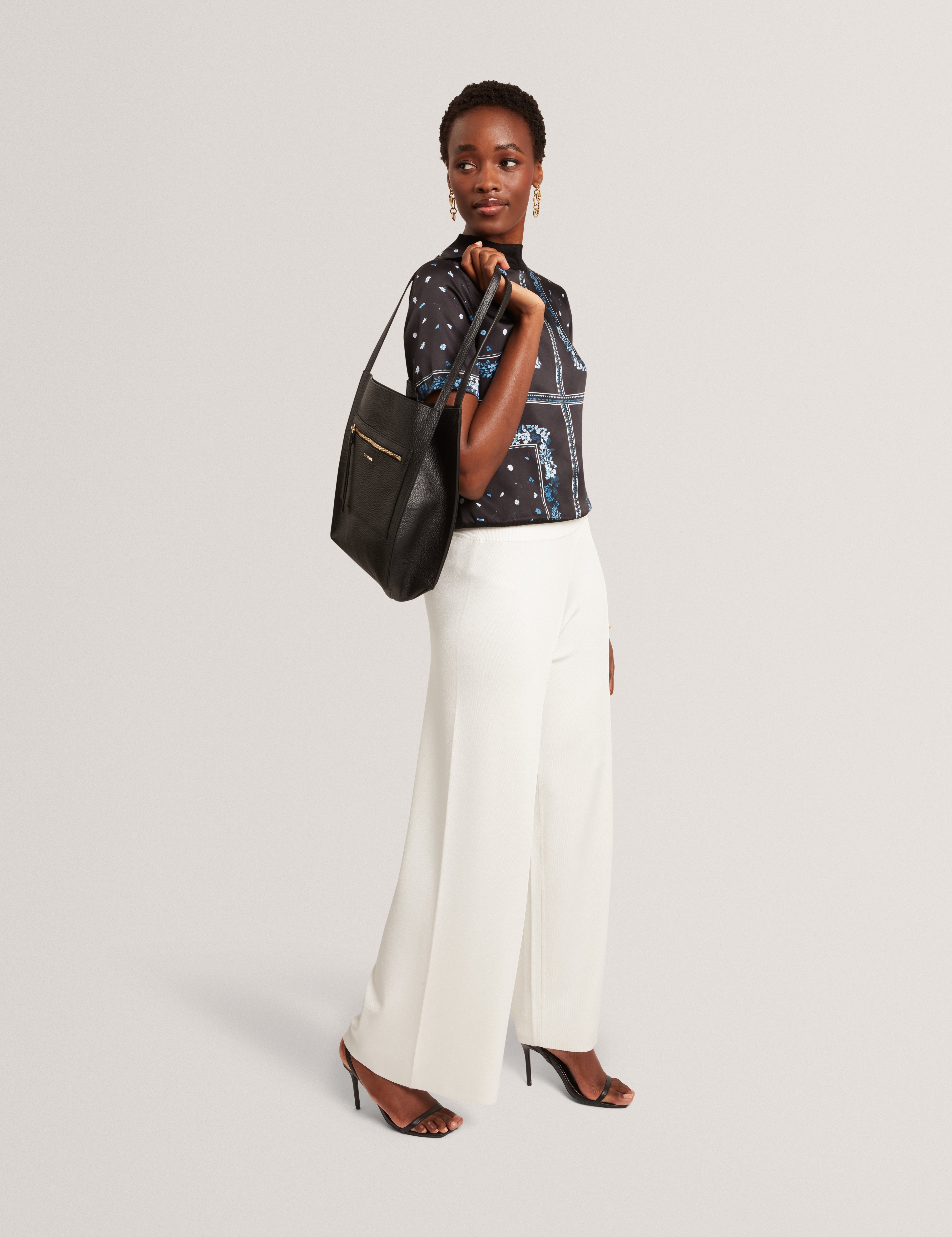 Taala Soft Slouch Small Leather Tote Bag Black