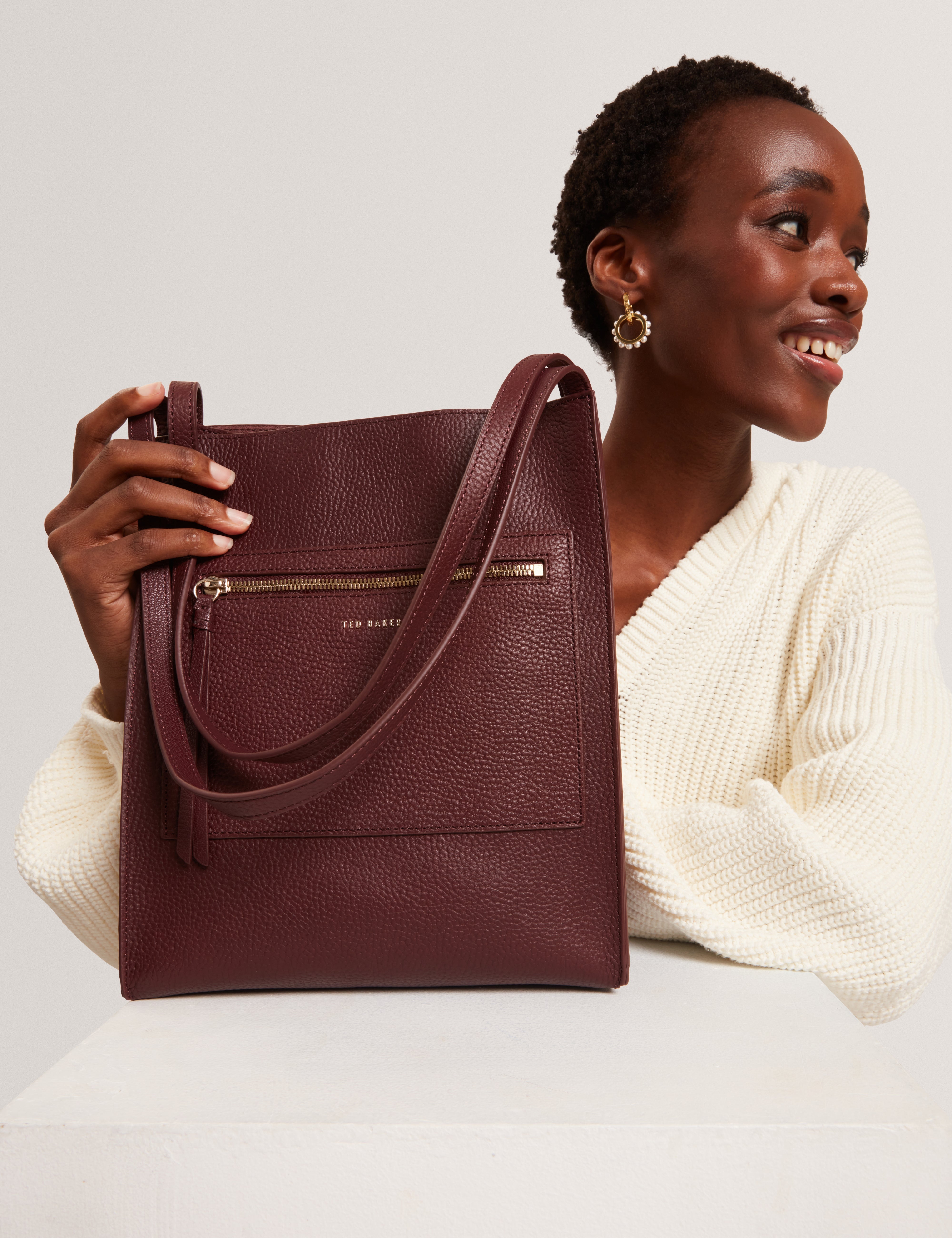 Taala Soft Slouch Small Leather Tote Bag Oxblood